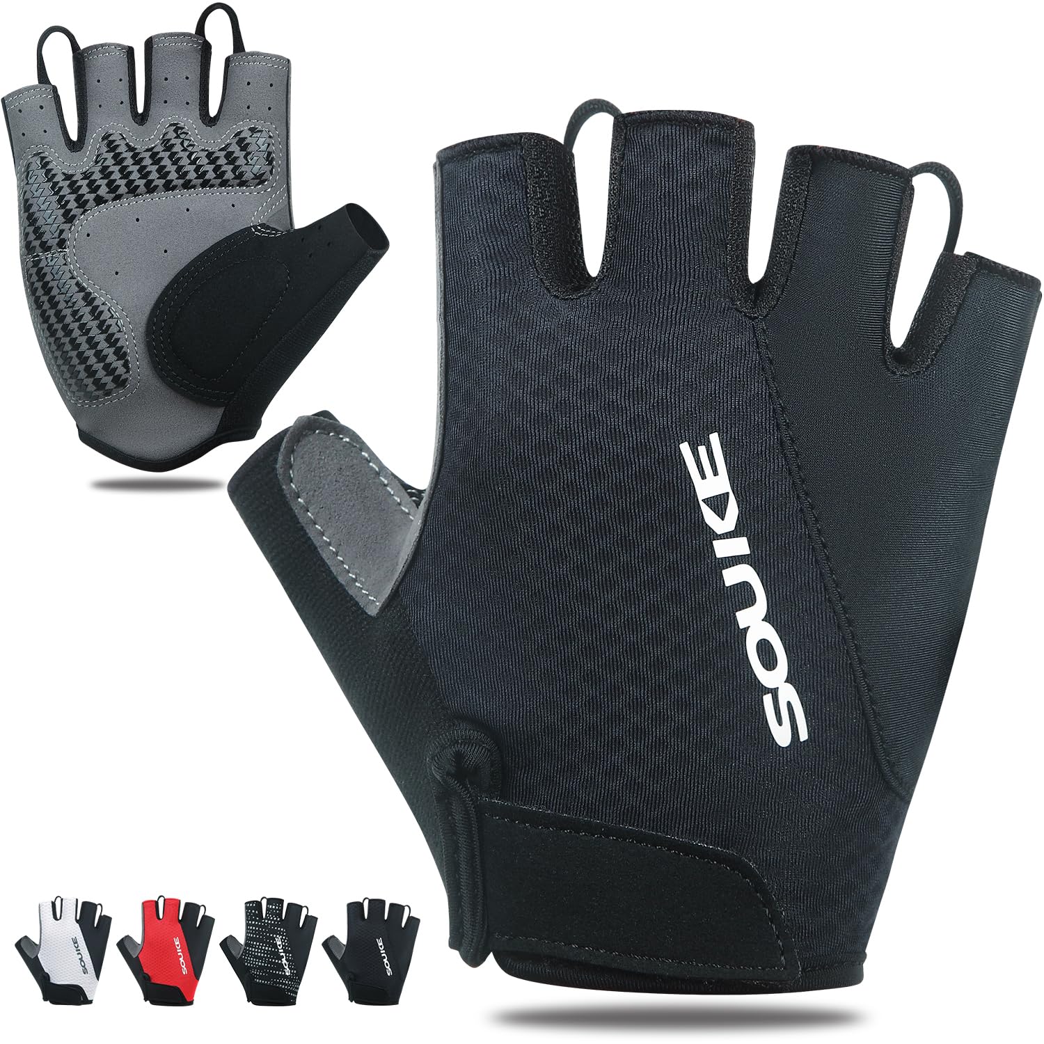 Souke Cycling Bike Gloves Padded Half Finger Bicycle Shock-Absorbing Anti-Slip MTB Breathable Road Biking Gloves for Men/Women Black Large