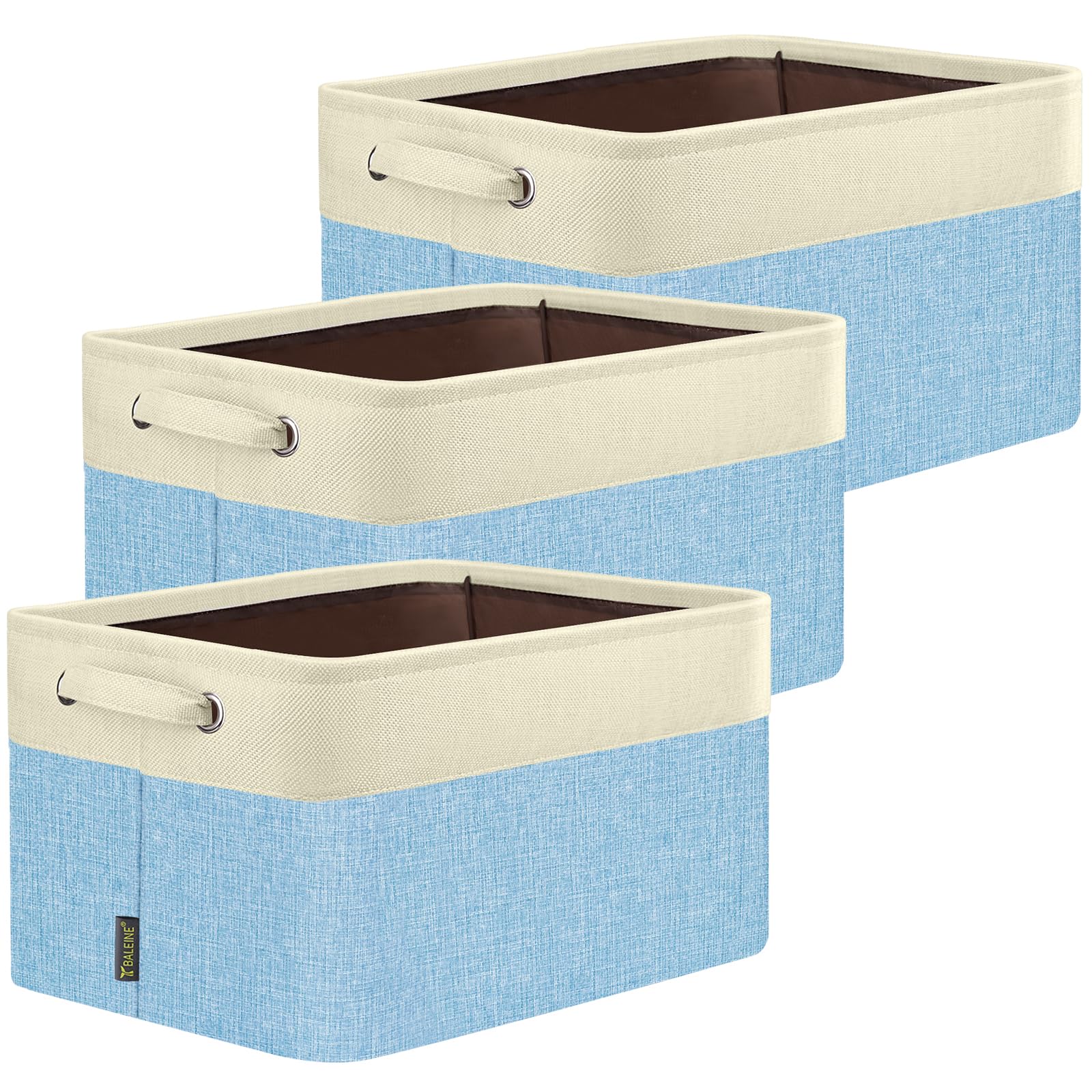 BALEINE 3 Pack Fabric Closet Storage Bins for Shelves, Linen Closet Organizers and Storage, Decorative Baskets for Organizing, Shelf, Clothes, Home, Office (Skyblue, 12"x8"x8")