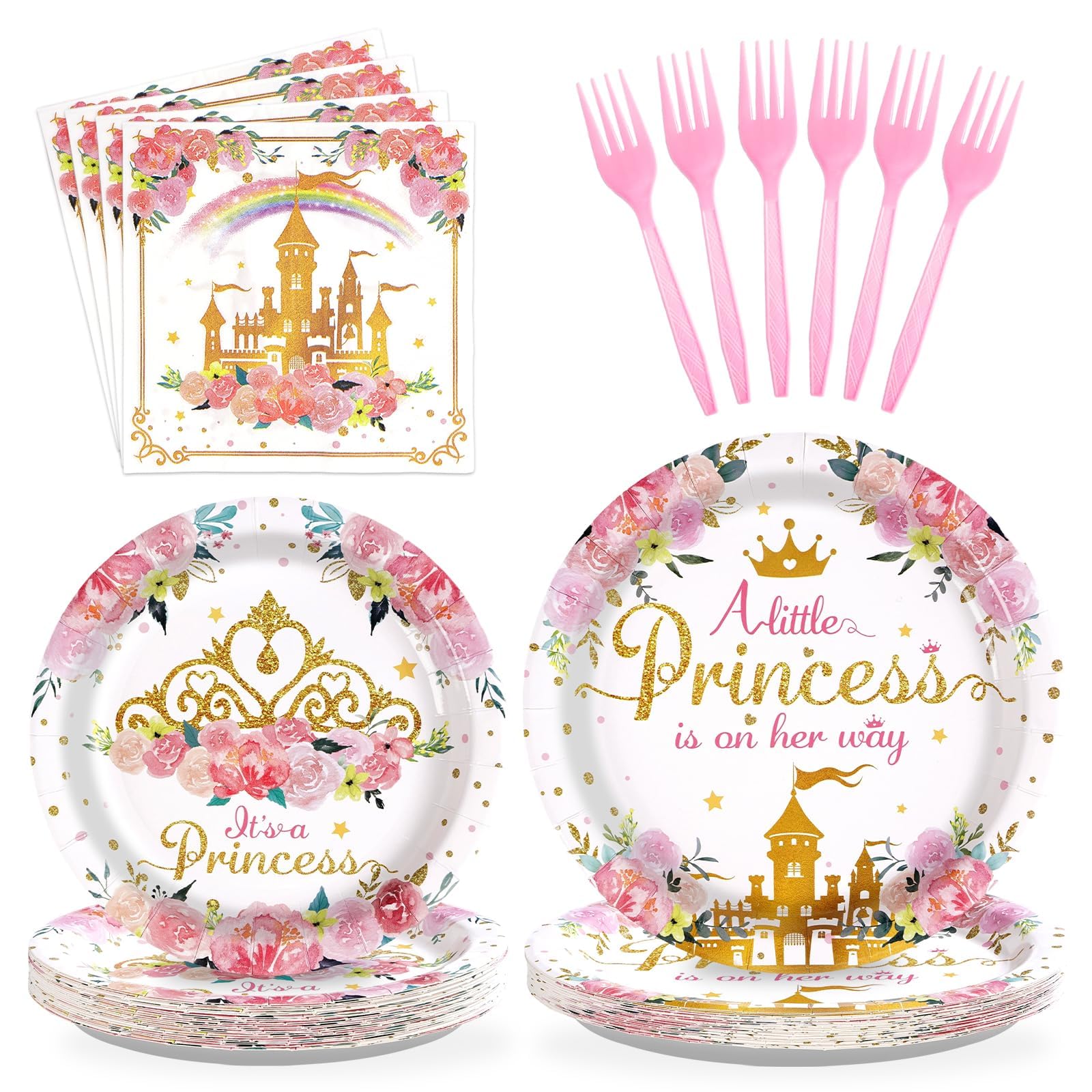 Grencian 96Pcs Princess Baby Shower Birthday Party Decorations, Serves 24