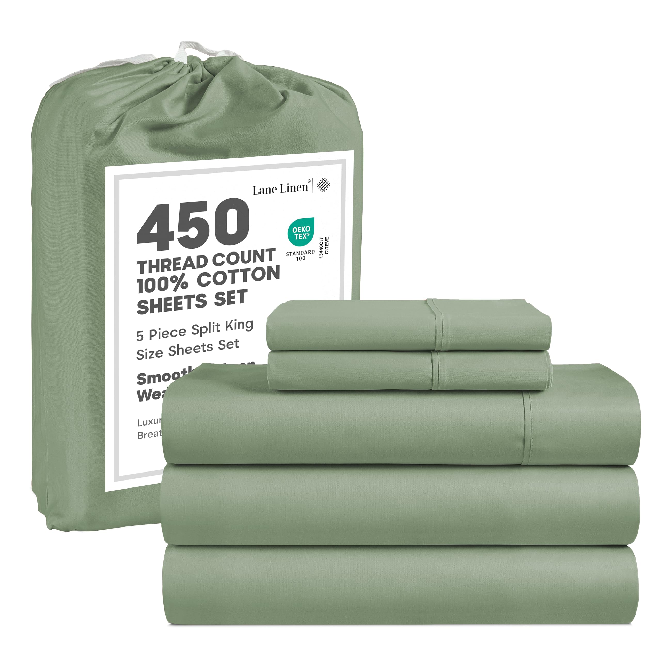 Lane Linen 100% Cotton Bed Sheets – 450 Thread Count Cooling Sheets Queen, Durable Daily Use Bedding, Value Comfort for Nightly Rest, Hotel Sateen Finish, Snug Fit 15" Deep Pocket Fitted Sheet – Taupe — view 10