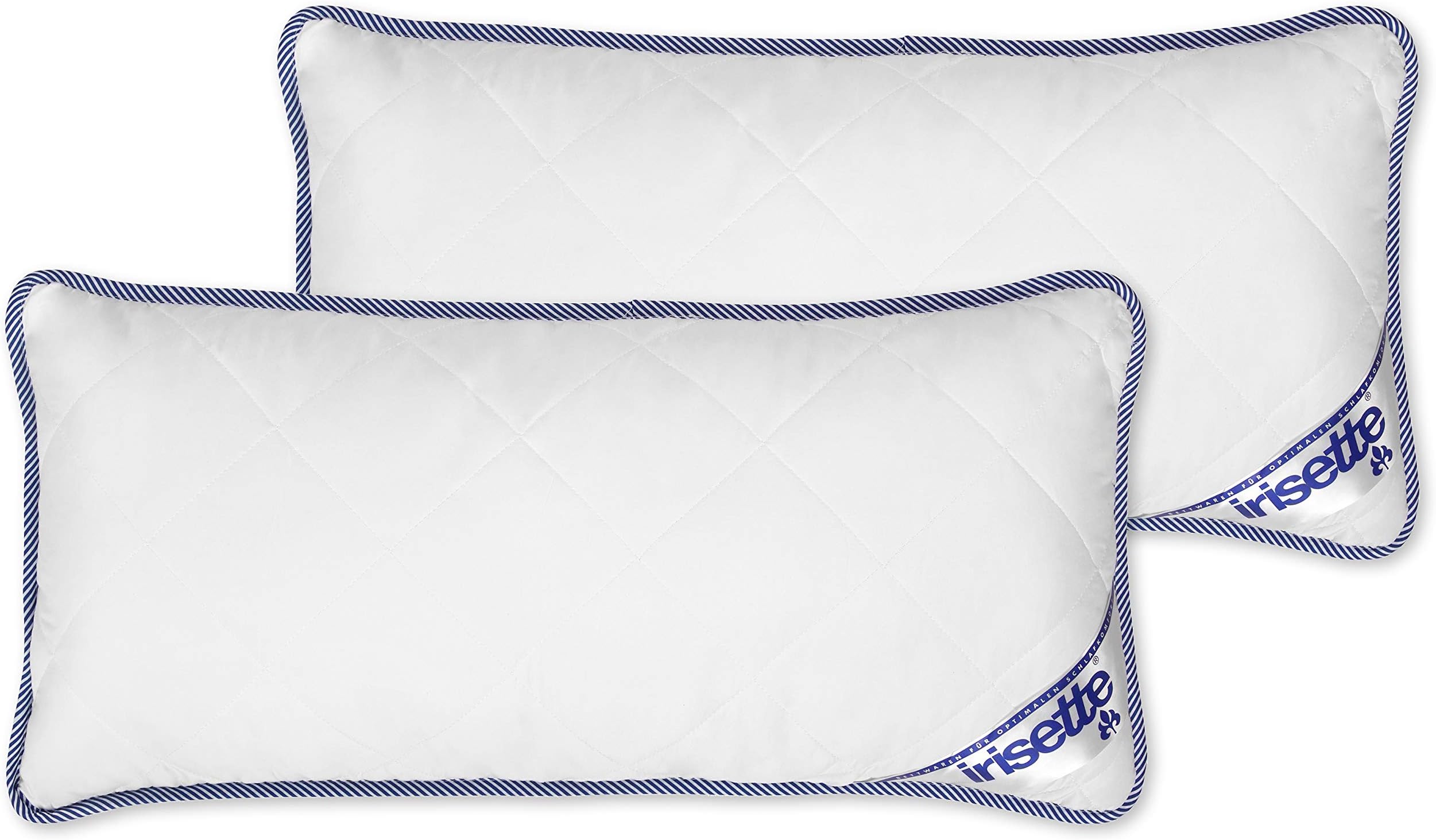 Irisette Body Contour Pillow Set of 2 40 x 80 cm with Removable Cover Made of Soft Microfibre, Washable up to 60 °C, White/Blue, Oeko-Tex Certified, Produced according to German Quality Standard