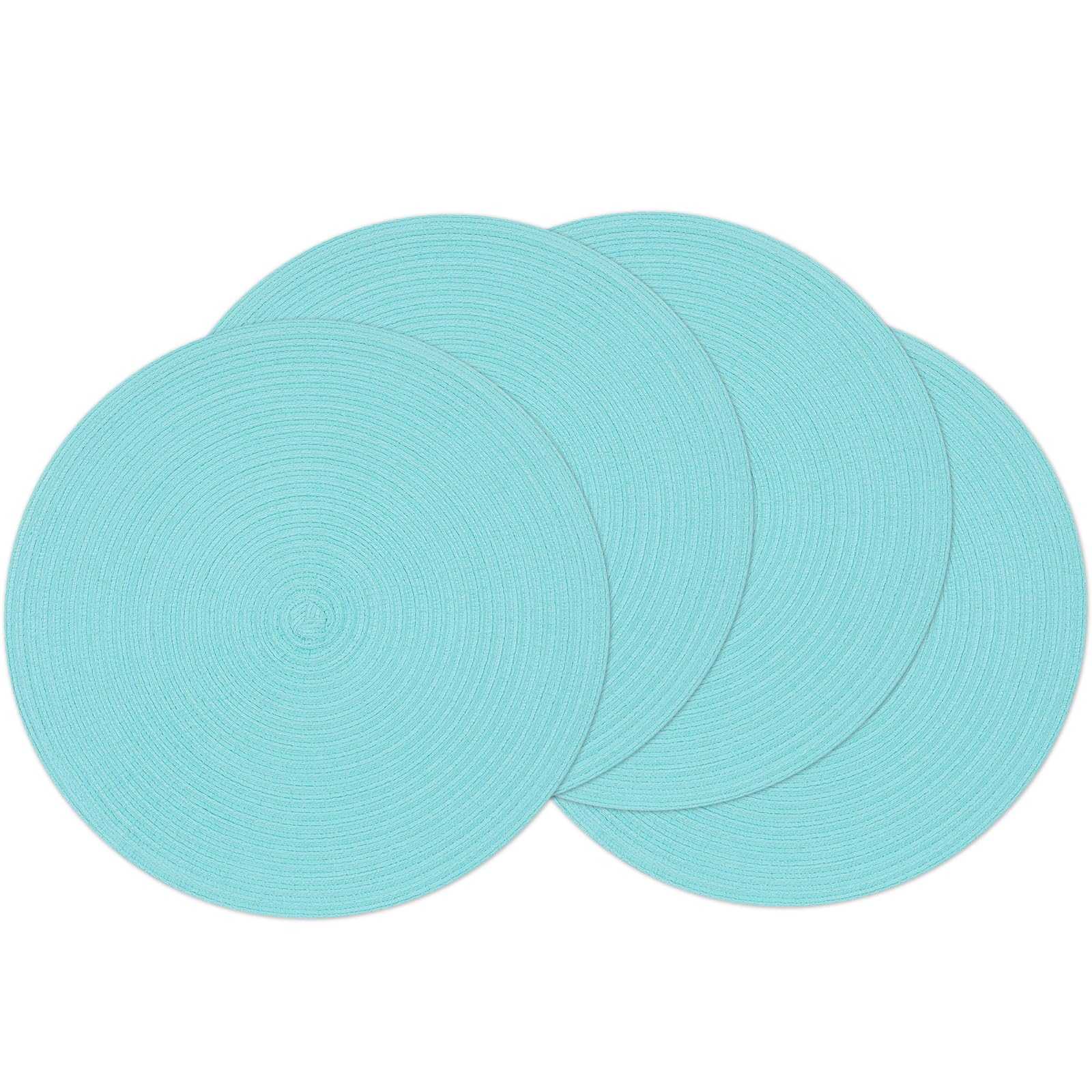 SHACOS Round Placemats Set of 4 Washable 15 inch Round Table Mats Cotton Polyester Woven Braided Place Mats for Dining Table Wedding Party Decor (Aqua, 4)
