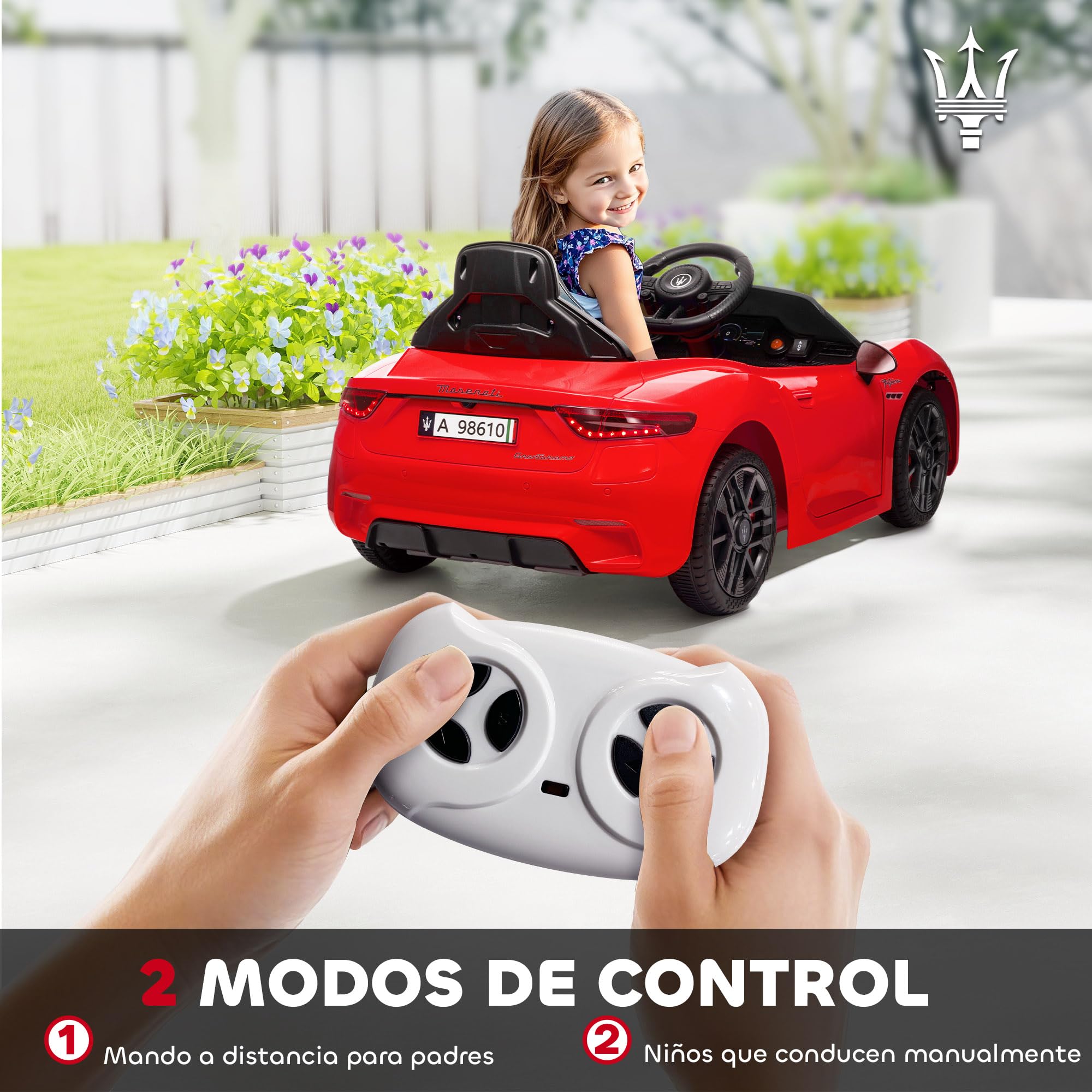 AIYAPLAY Coche Eléctrico para Niños Maserati Gran Turismo Folgore 12V 2 Motores Mando a Distancia 2,4G Rojo