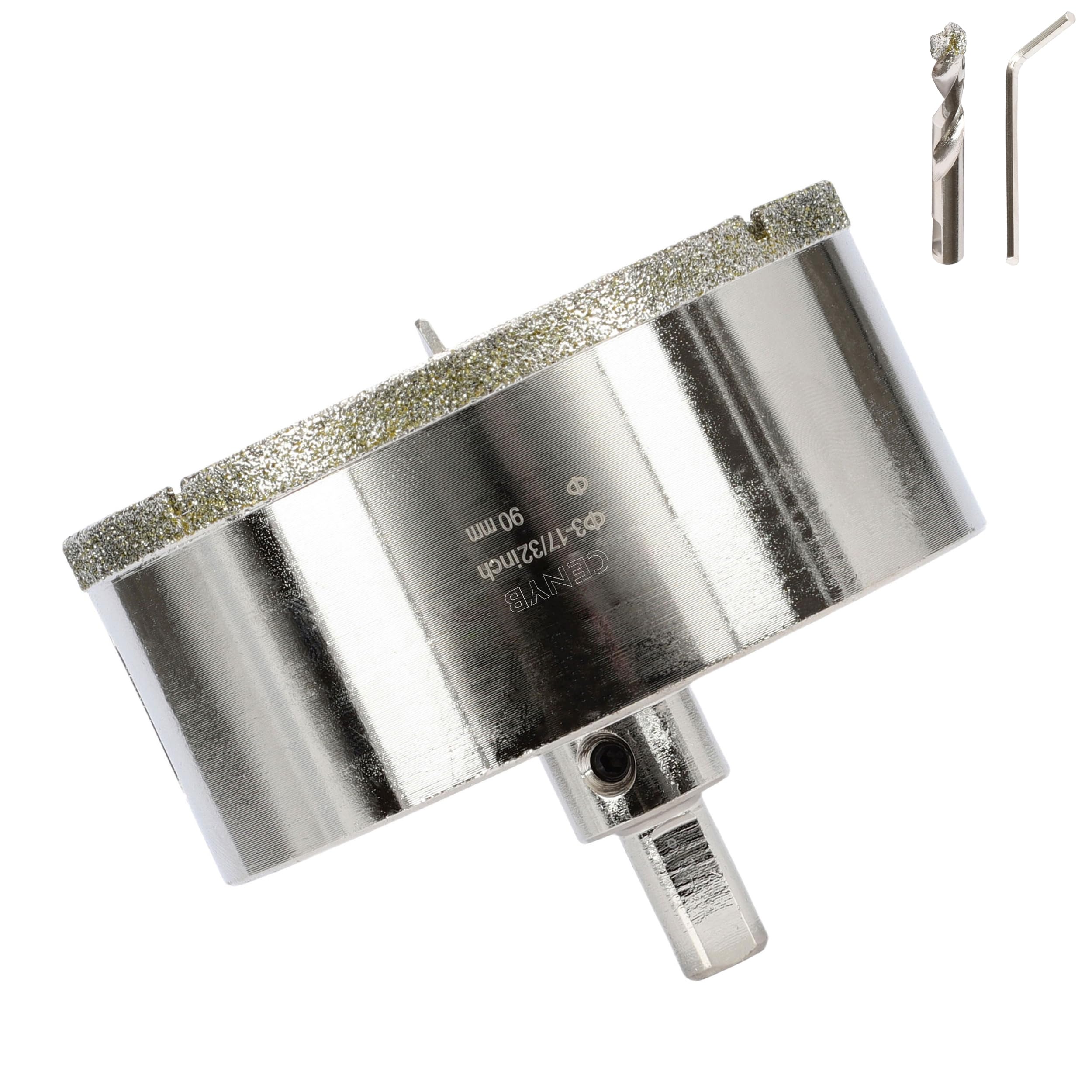 3-17/32 Inch 90mm Tile Hole Cutter Drill Bit Diamond Metal Hole Saw with Center Pilot Drill – Diamond-Coated for Marble, Granite, Ceramics, Porcelain Tiles, Glass — image 1