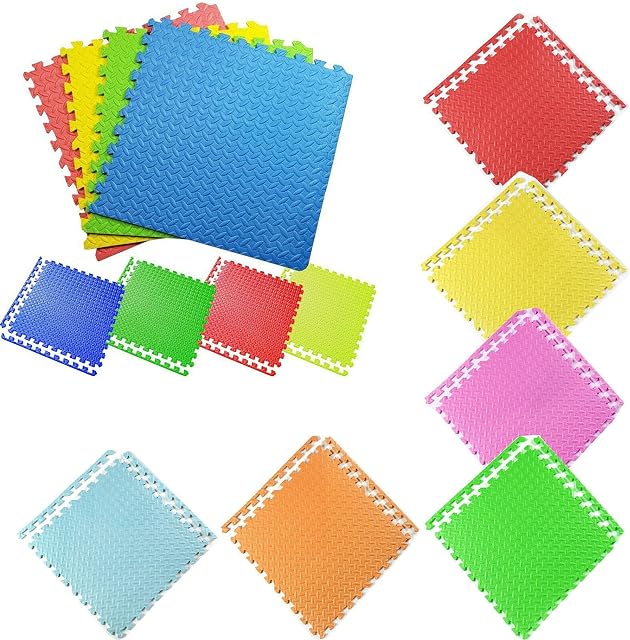 Extra Large Extra Thick Interlocking MultiColour Red Yellow Blue Green EVA Soft Foam Exercise Floor Mats 61x61x1.2cm (MultiColour, 8 Mats (32 sq ft))