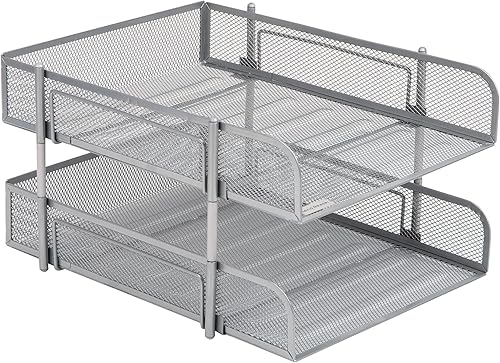 Mind Reader Bandeja apilable de malla metálica de 2 piezas, organizador de archivos de escritorio, soporte para documentos, almacenamiento de