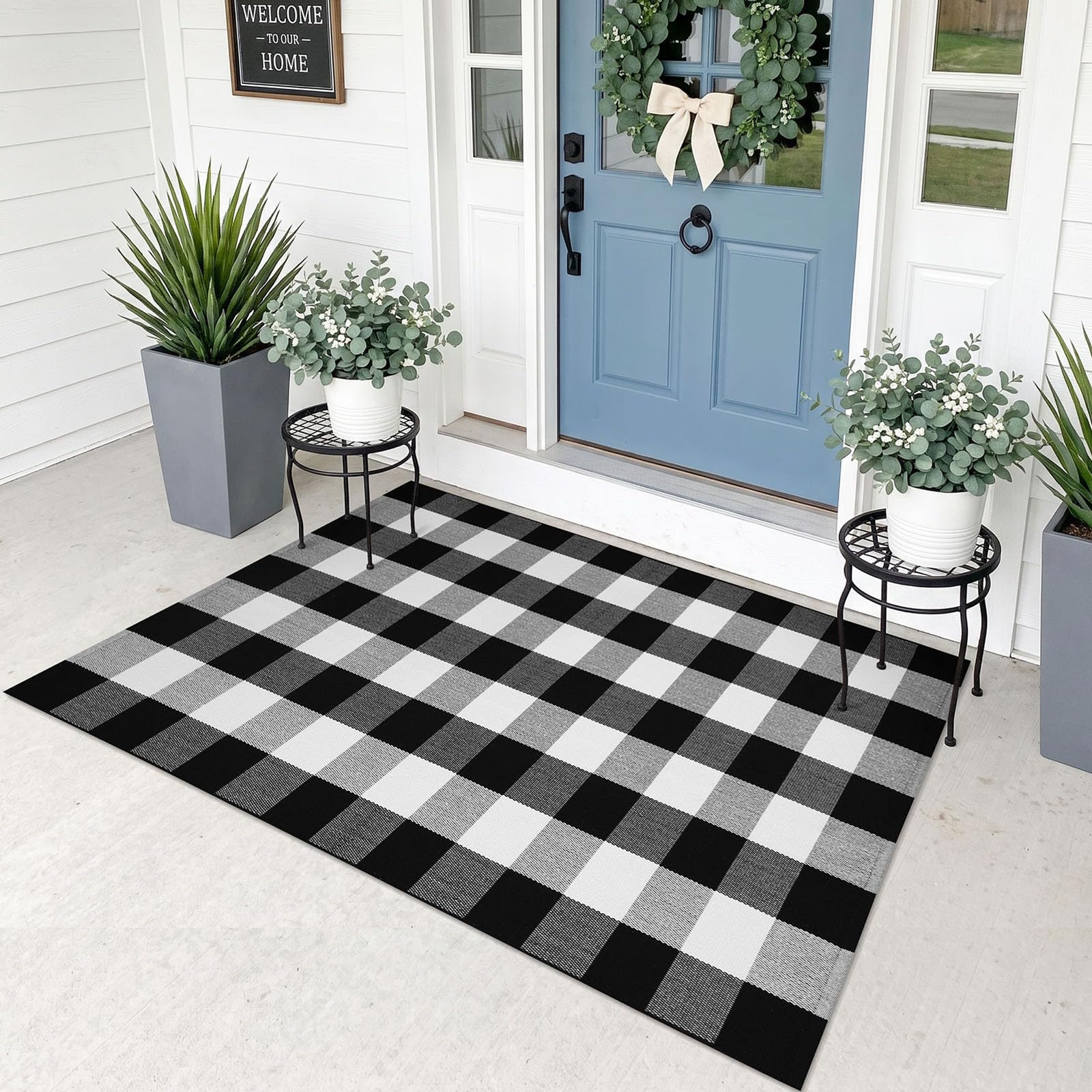 Black & White Striped Rug - Entryway Mat -18
