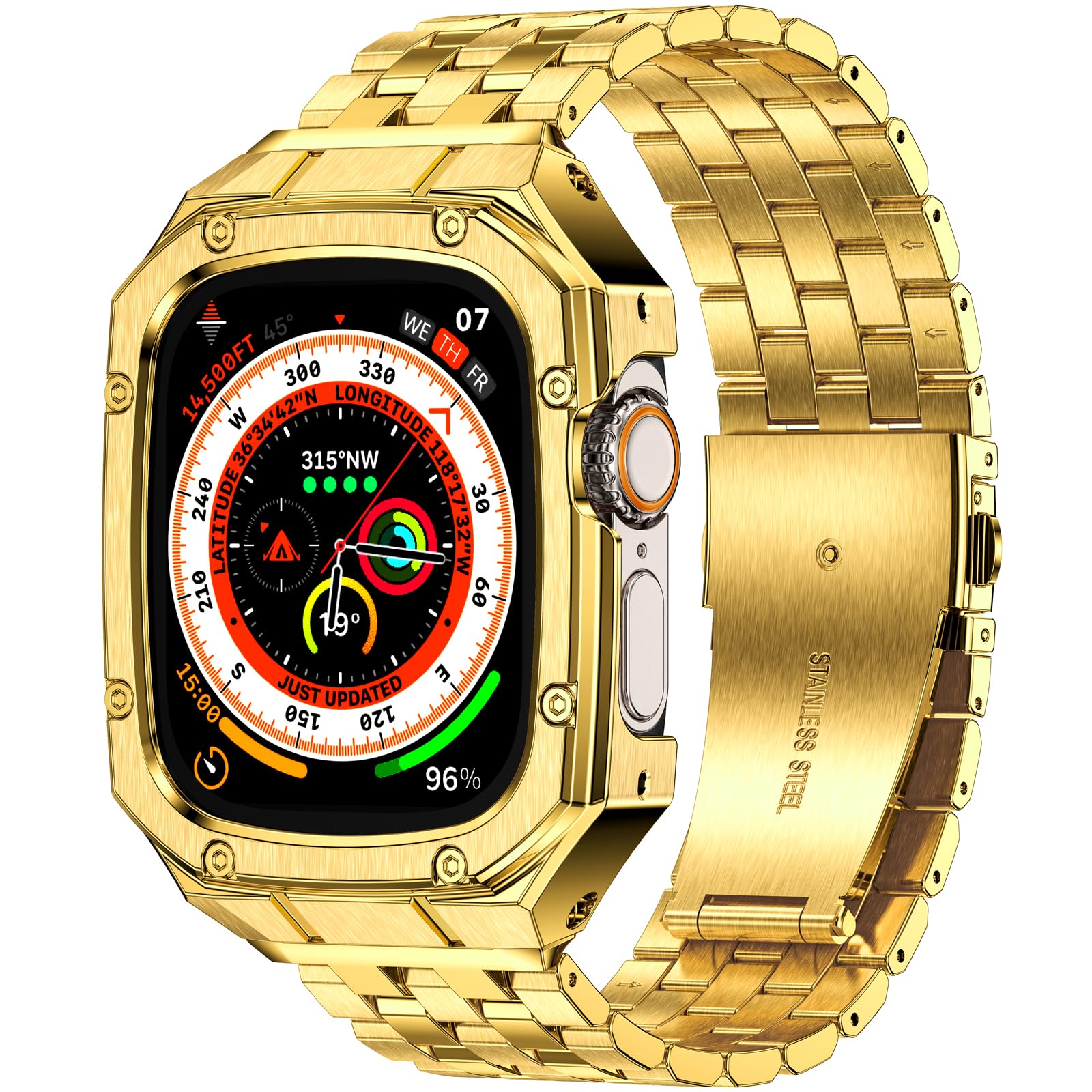 MioHHR Stainless Steel Watch Case with Bands Compatible with Apple Watch Band 49mm(Ultra 3/2/1), Metal Cover Bumper with iWatch Bands for Apple Watch