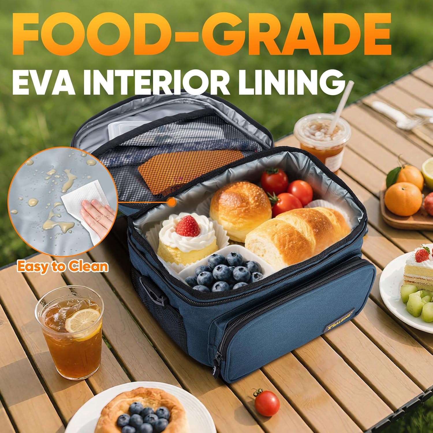 BALEINE Insulated Lunch Bag for Men Women, 15 Can Leakproof Cooler Bag with Adjustable Shoulder Strap for Work Picnic, Lunch Box for Women Men (Medium, Grey) - Image 2