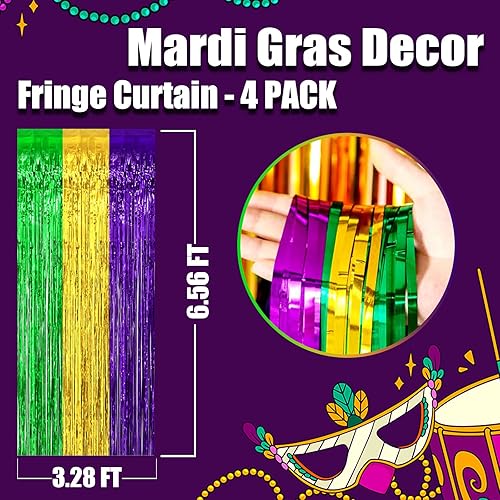 Miniatura 2 de Paquete de 4 cortinas de flecos de papel de aluminio dorado verde y morado 328 x 656 pies cortinas de flecos metálicos de oropel para cabina de