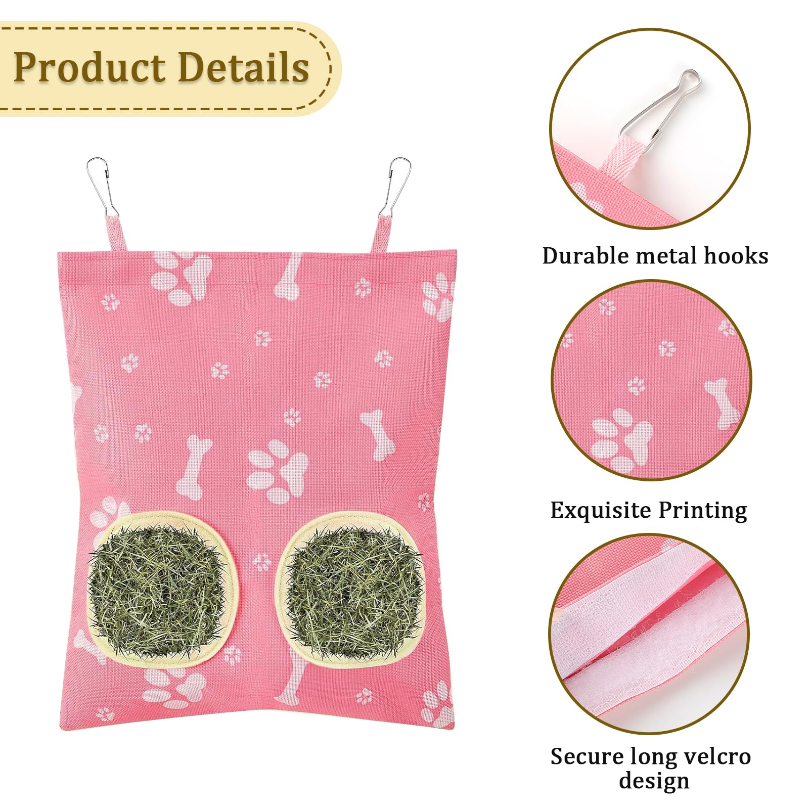Sac à Foin Lapin Ratelier Suspendu Coton Lin 35.5x24.5 cm avec 2 Trous pour Cochon d'Inde Chinchilla Hamster