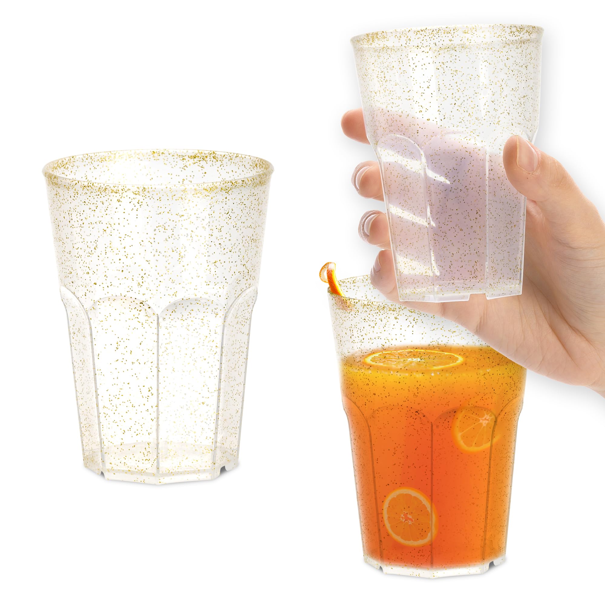 TUNDRA - 40 Vasos Plastico Duro Dorados REUTILIZABLES para Cócteles, Agua y Bebidas | SPRITZOTTO 350 ml. | Vasos de Plastico Reciclable (Polipropileno), Aptos para Lavavajillas, BPA-Free, Irrompibles