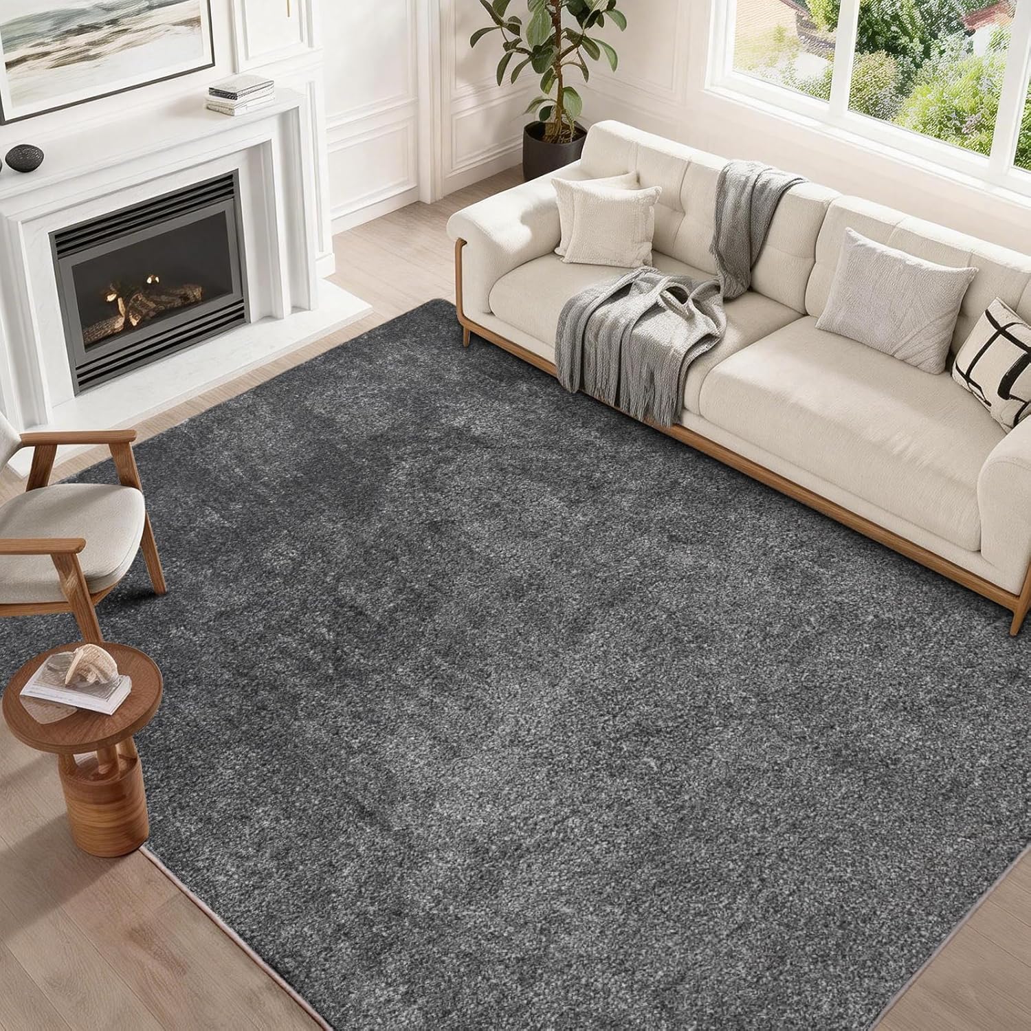 Non Slip Area Rugs for Living Room, 8x10 Washable Fluffy Soft Memory Foam Rug,Shag Throw Floor Carpet Indoor, Bedroom Rug for Kids Home Dorm Decor, Gray and White Two Tone Carpet