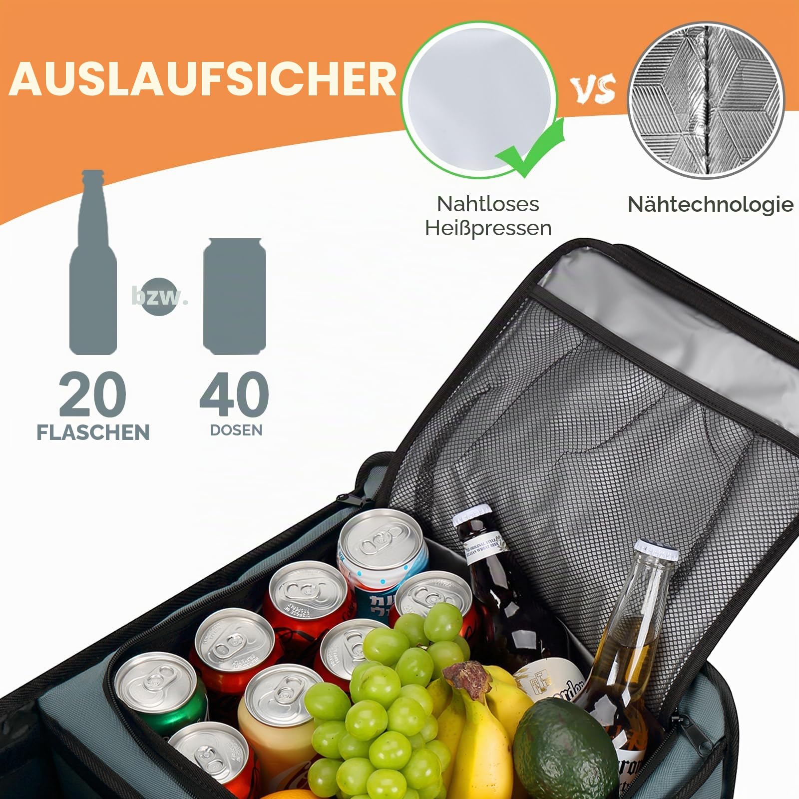 HEYTRIP Großer Kofferraum-Organizer mit eingebauter, auslaufsicherer Kühltasche, 2 Spanngurte, 4 abnehmbare Trennwände, faltbare Abdeckung, gebaut mit 2 mm PE-Platte, Grau