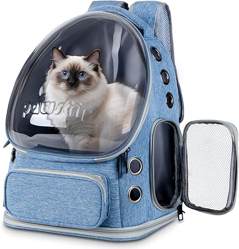 Miniatura 25 de Mochila para gatos con ventana de burbujas, transpirable y plegable, transportador de viaje para mascotas para perros y gatos pequeños, aprobado por