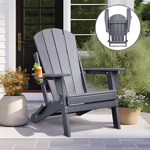 Skypatio Silla Adirondack plegable, sillas portátiles para todo tipo de clima, sillas Adirondack de polietileno de alta densidad para porche, playa,