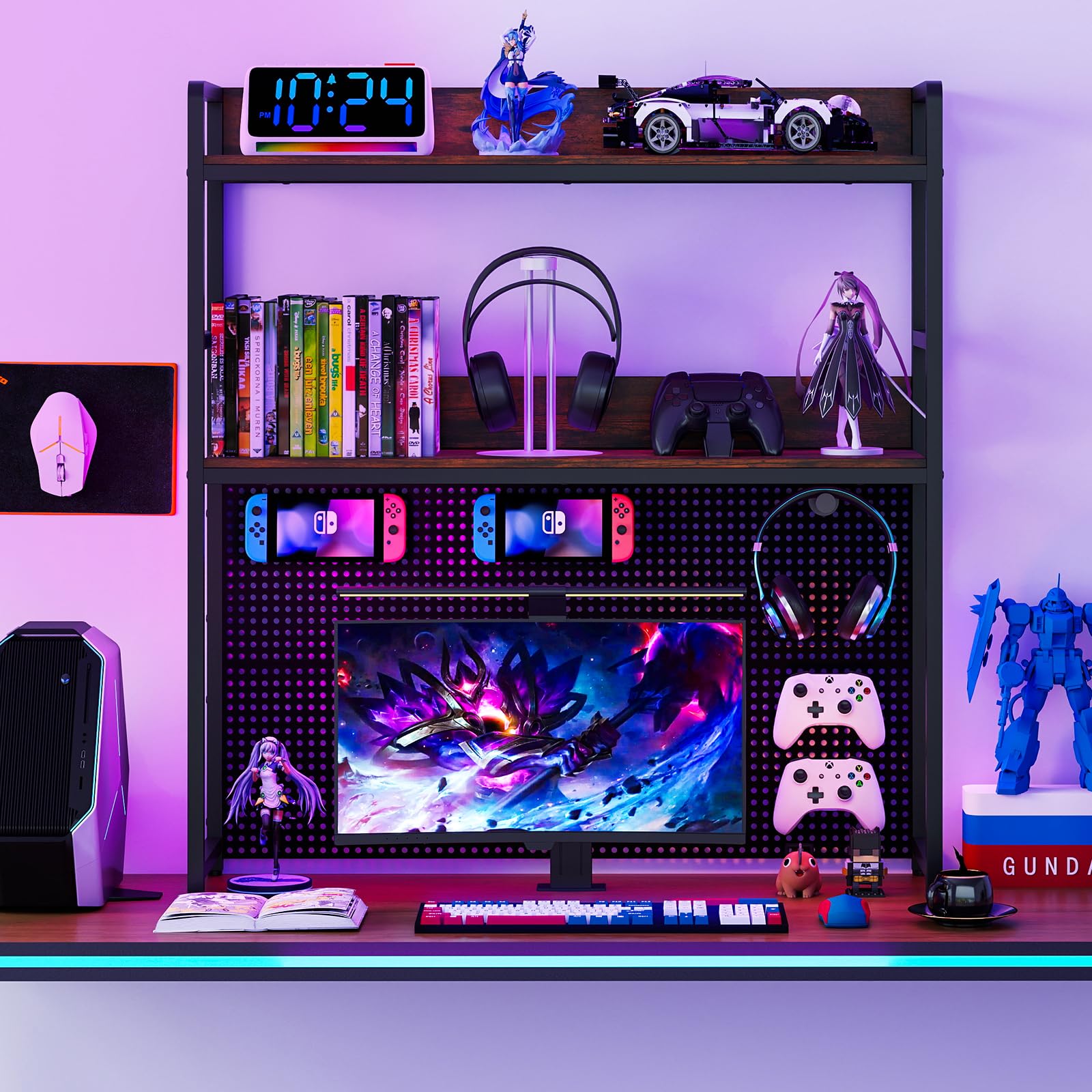 RELAX4LIFE Libreria da Scrivania, Scrivania Organizzatore Tavolo con Pegboard, Espositore Mensola Aperta per Dormitorio Ufficio e Studio, 94 x 27 x 103 cm