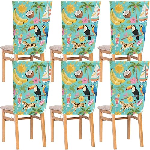 Fundas para sillas lavables para fiesta de cumpleaños, juego de 6 fundas para sillas de boda, cubiertas para sillas de comedor de verano, color azul