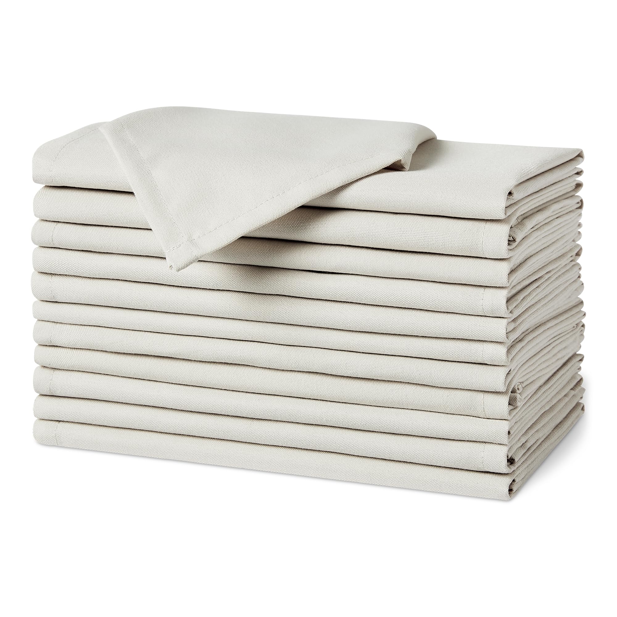 Amazon Basics Wiederverwendbare schmutzabweisende und knitterfreie Stoffservietten, 12er-Pack, 43 x 43 cm, Weiß