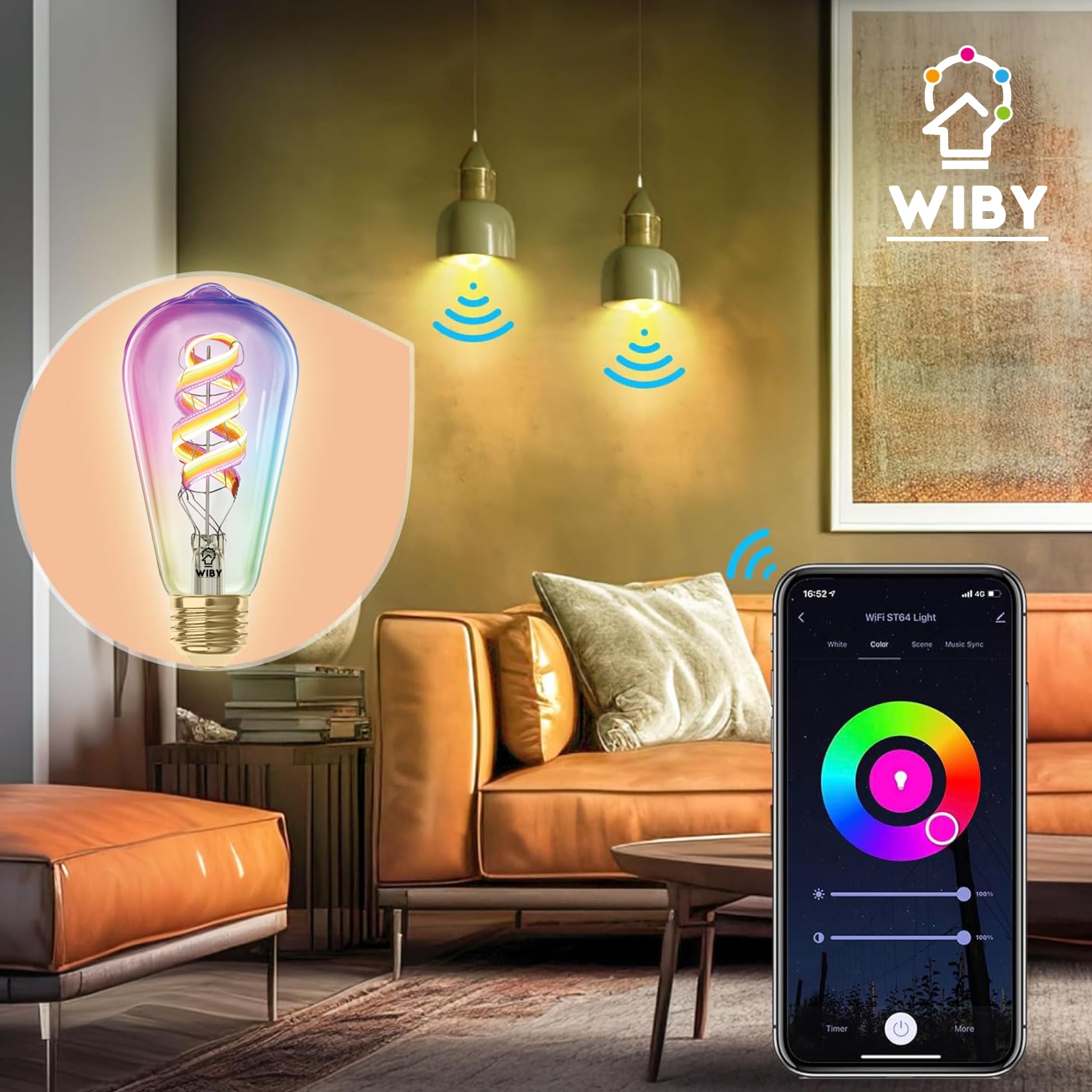 Lampadina LED WiFi Smart E27 Vintage - 6.3W, RGB, Controllo App E Alexa, Dimmerabile