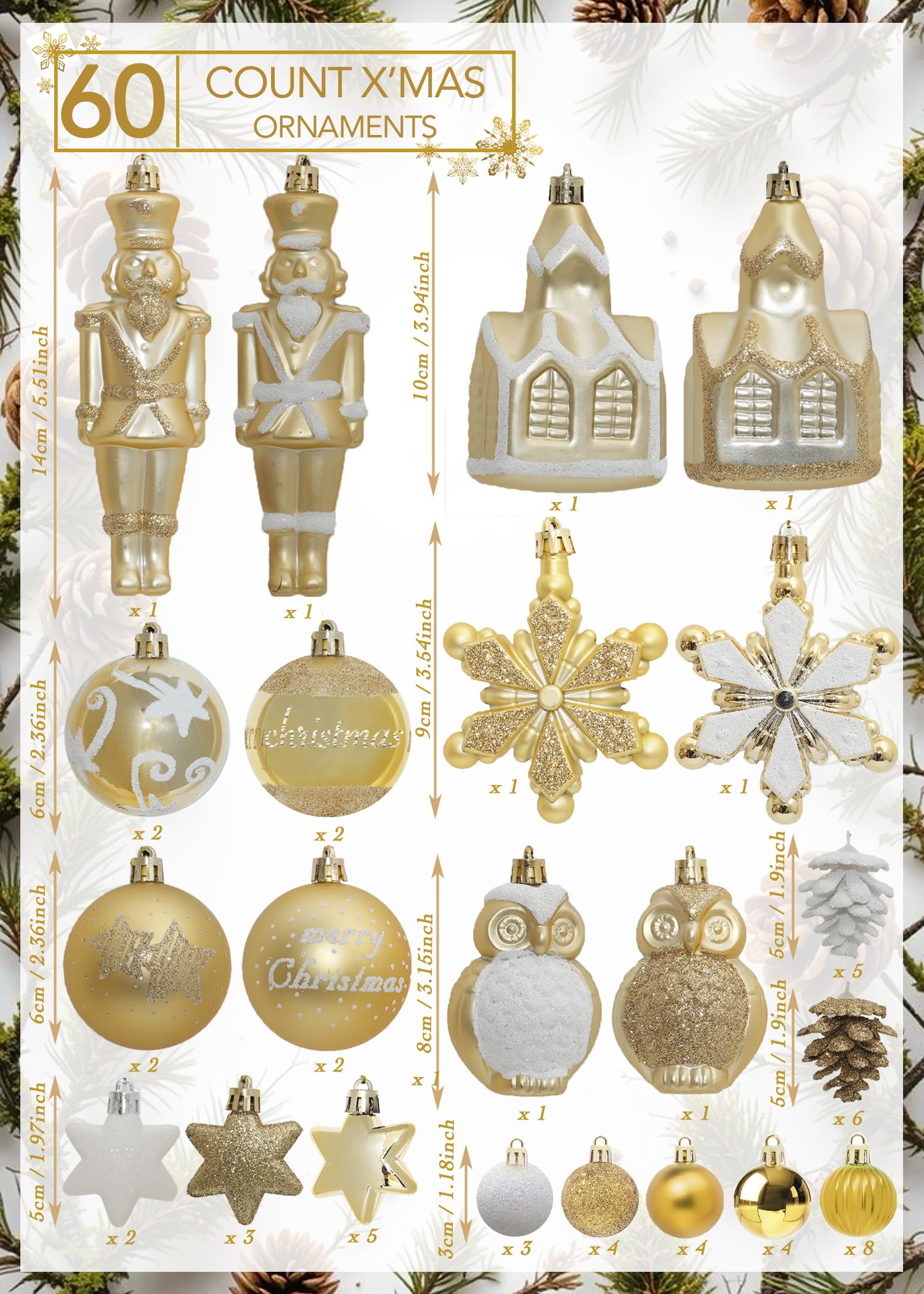 Amazon.co.jp: Youchicnow クリスマス ボール オーナメント 大容量 60