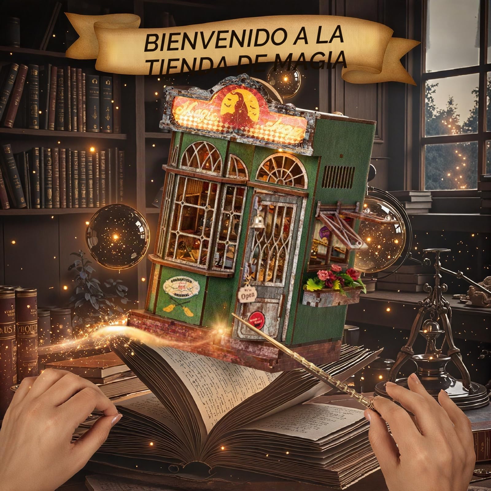 Cuteefun DIY Mini Casa de Muñecas, Book Nook Kit (Tienda Mágica) | Maquetas para Construir Adultos, Artesanía Única, Decoración para Estanterías, Regalo Creativo para Cumpleaños y Navidad