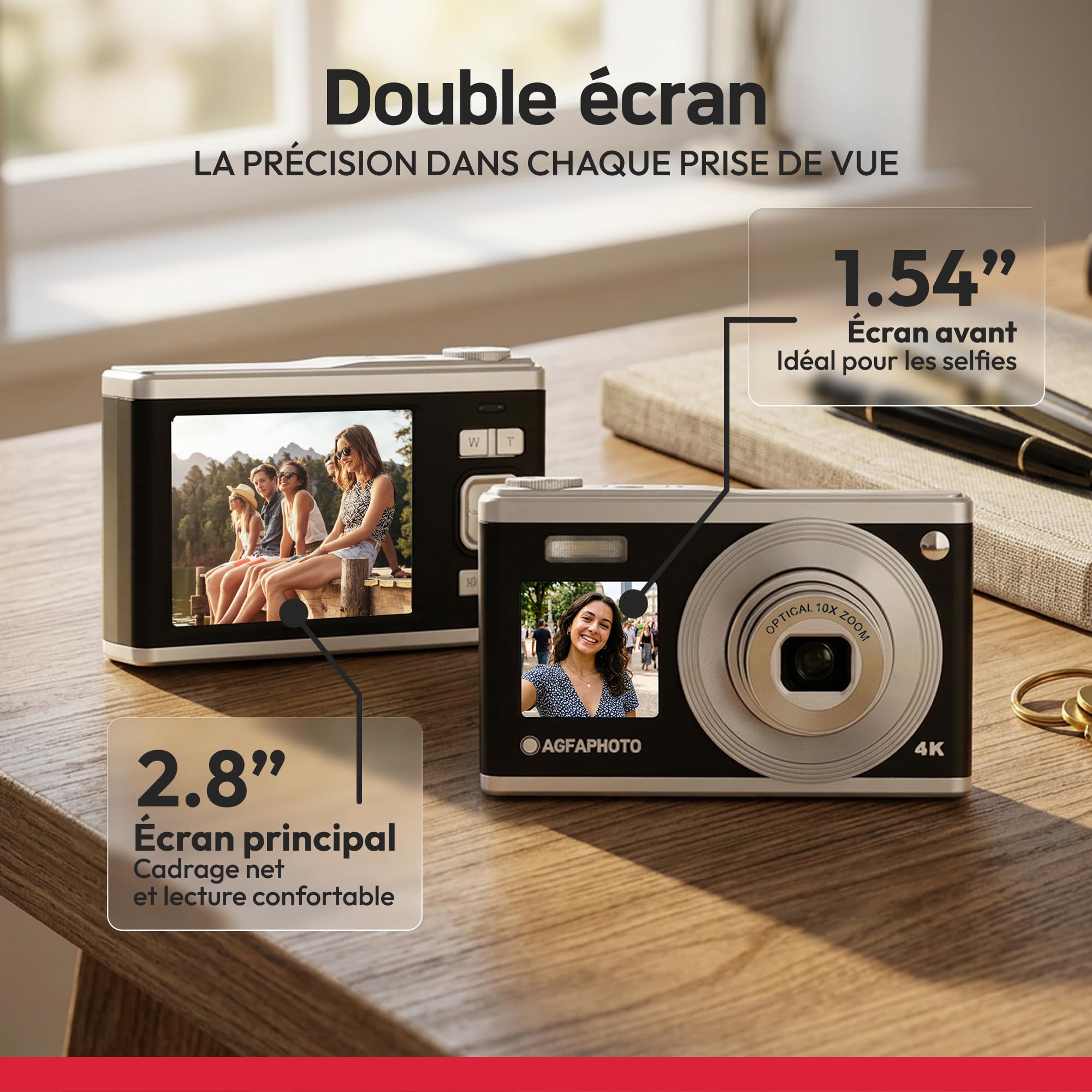 AGFAPHOTO Realishot DC9200 - Appareil Photo Numérique Compact, 24 MP, Vidéo 4K, Zoom Optique 10x, Ecran Double 2,8" + 1,54", Capteur CMOS, Stabilisation d'image, Batterie Lithium