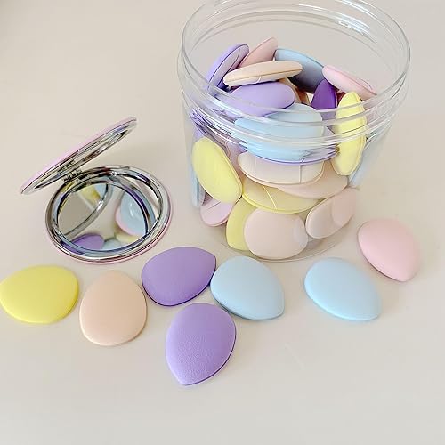 Miniatura 2 de 50 mini esponjas de maquillaje pequeñas y soplete de polvo con espejo de maquillaje, licuadora de belleza multicolor, esponja de maquillaje,