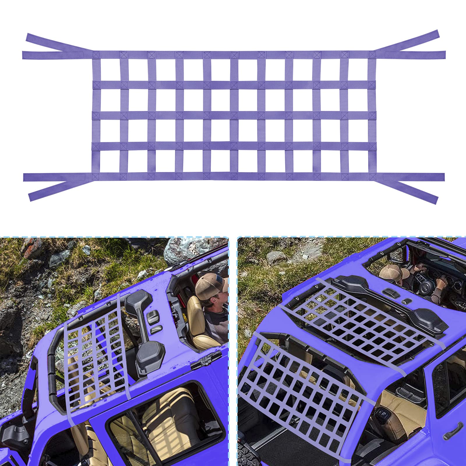 ONE250 Cargo Mesh Heavy Duty Net, Roof Top Hammock or Rear Trunk Restraint Baggage Cover, Compatible with Jeep Wrangler TJ JK JKU JL JLU YJ Sahara