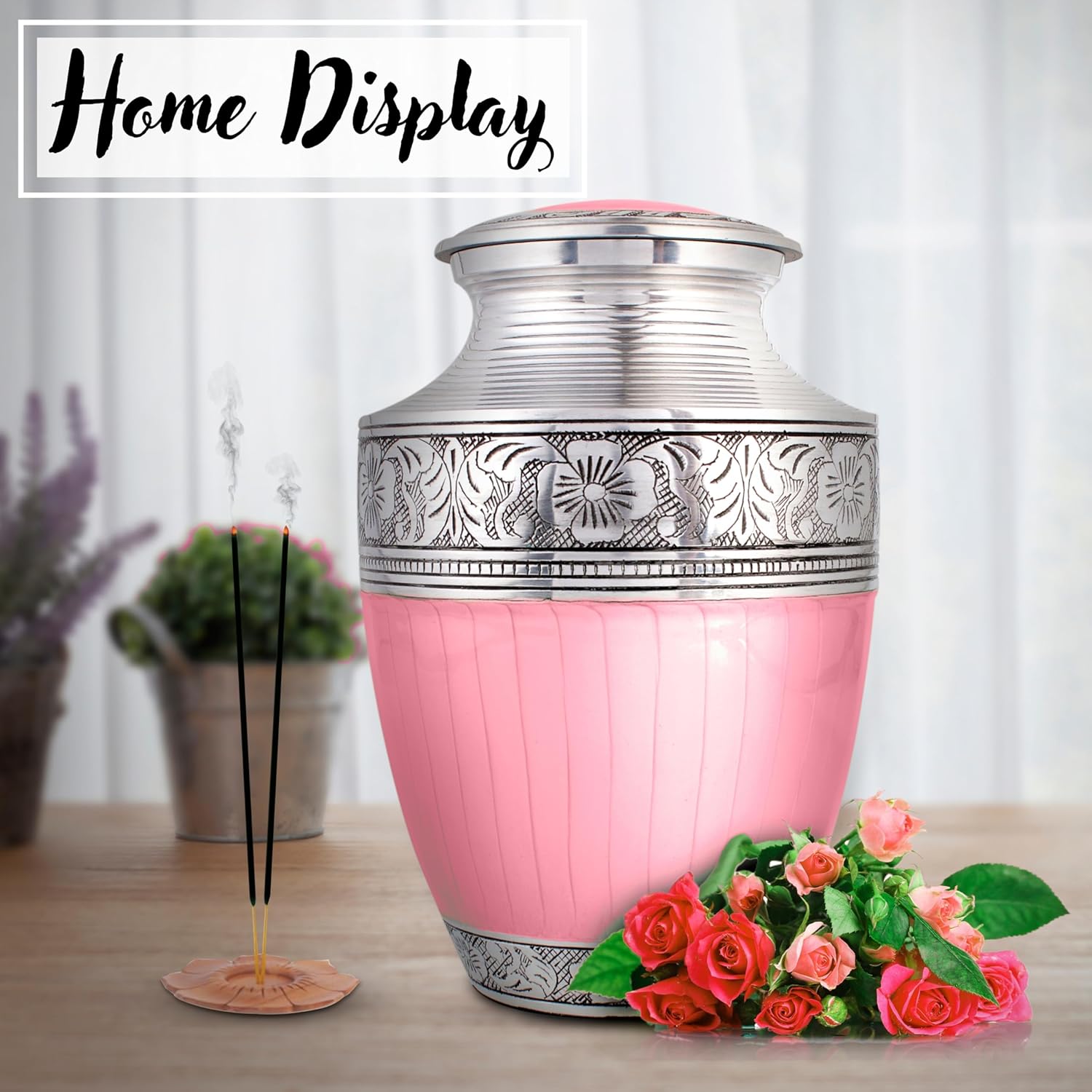 ALPHA Living HOME Cremation Urns for Human Ashes - Adult Metal Urn for Men or Women up to 200lbs - Handcrafted Memorial Burial Container - Suitable for Funeral or Display (Pink Silver) - Image 4