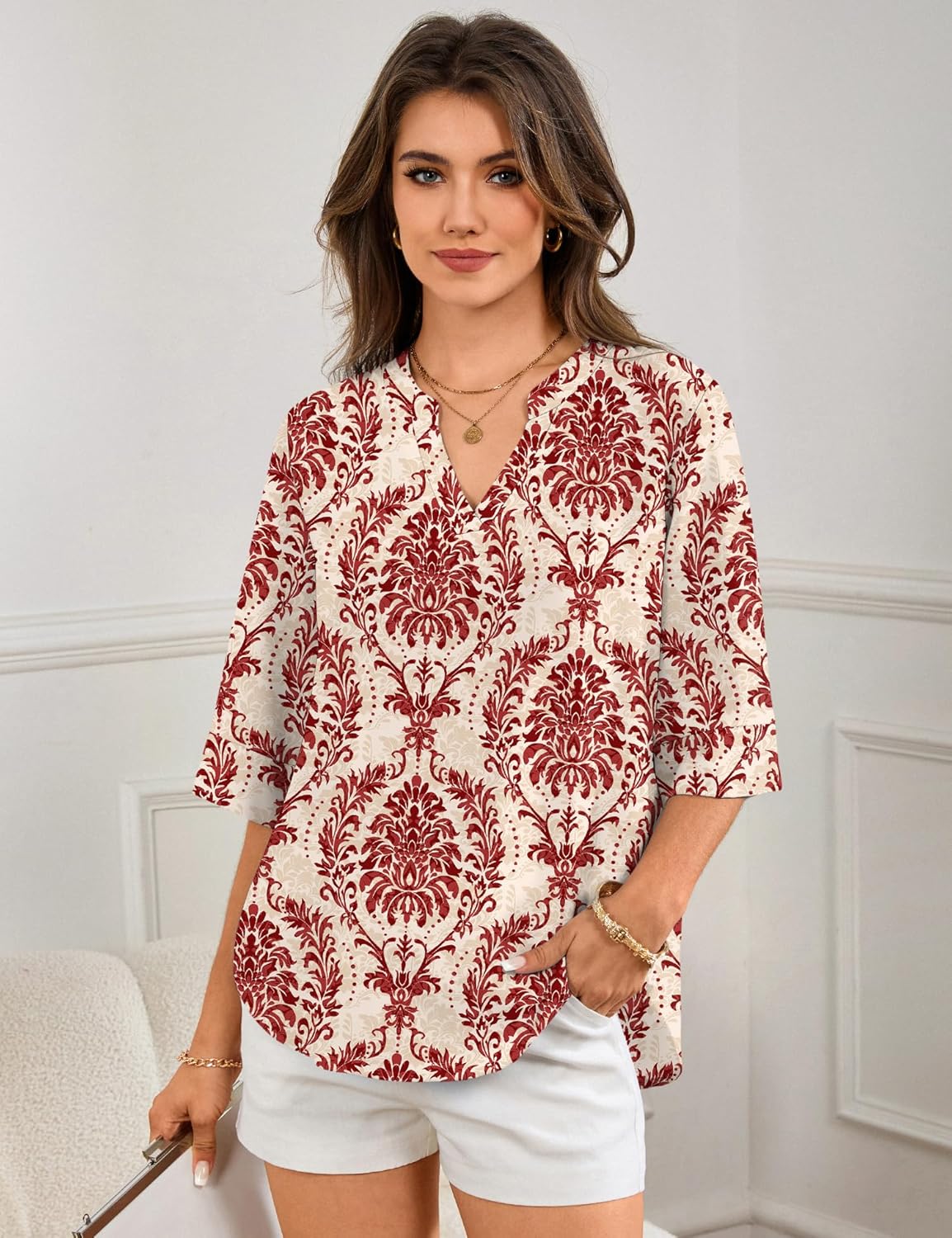 LOMON Women's Dressy 3/4 Length Sleeve Tops Business Casual Blouses Summer Tees Shirts - Image 5