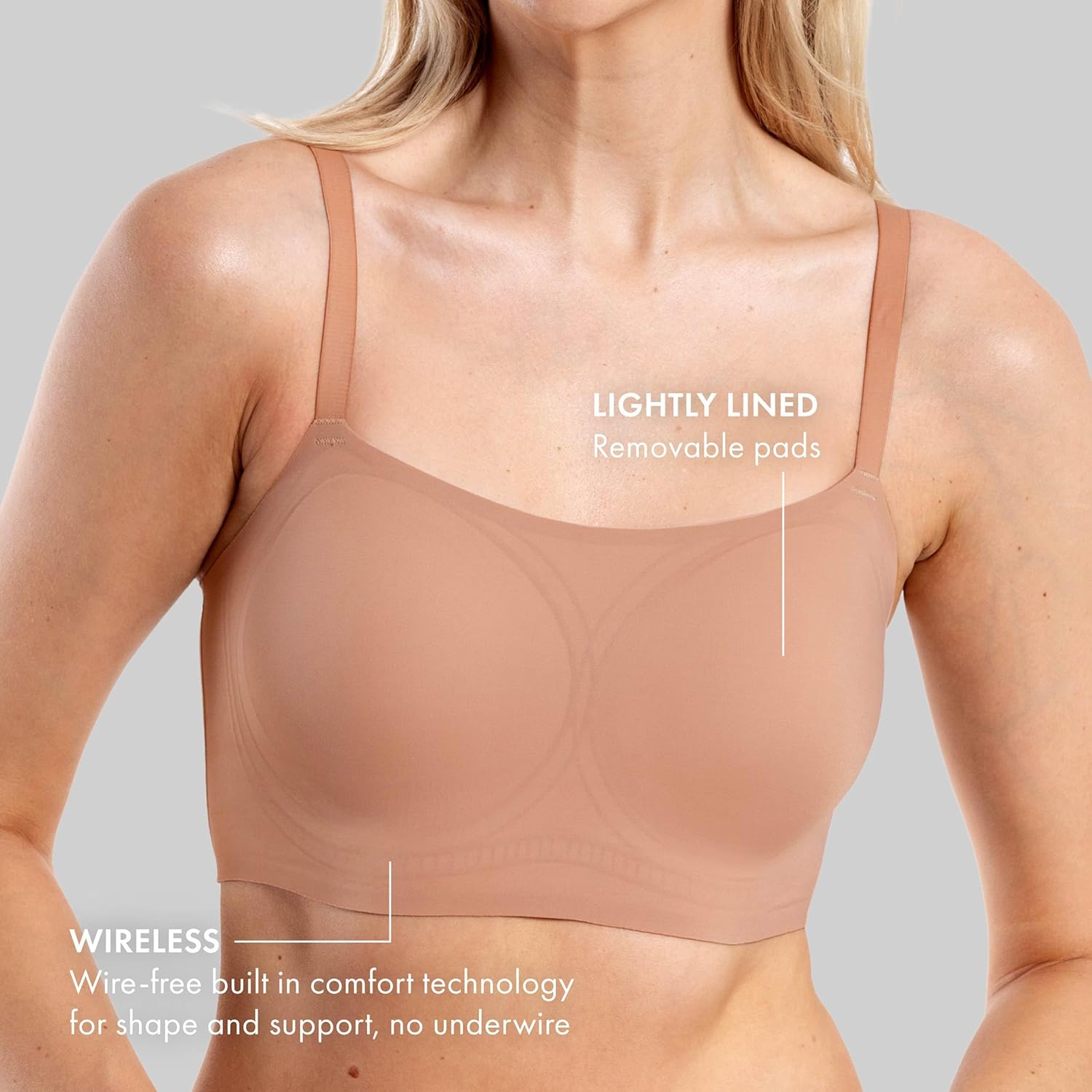 Floatley to The T Shirt Wireless Scoop Neck Adjustable Strap Lightly Lined Bra for Women Soft Silky Comfort Removable Pads - Image 5