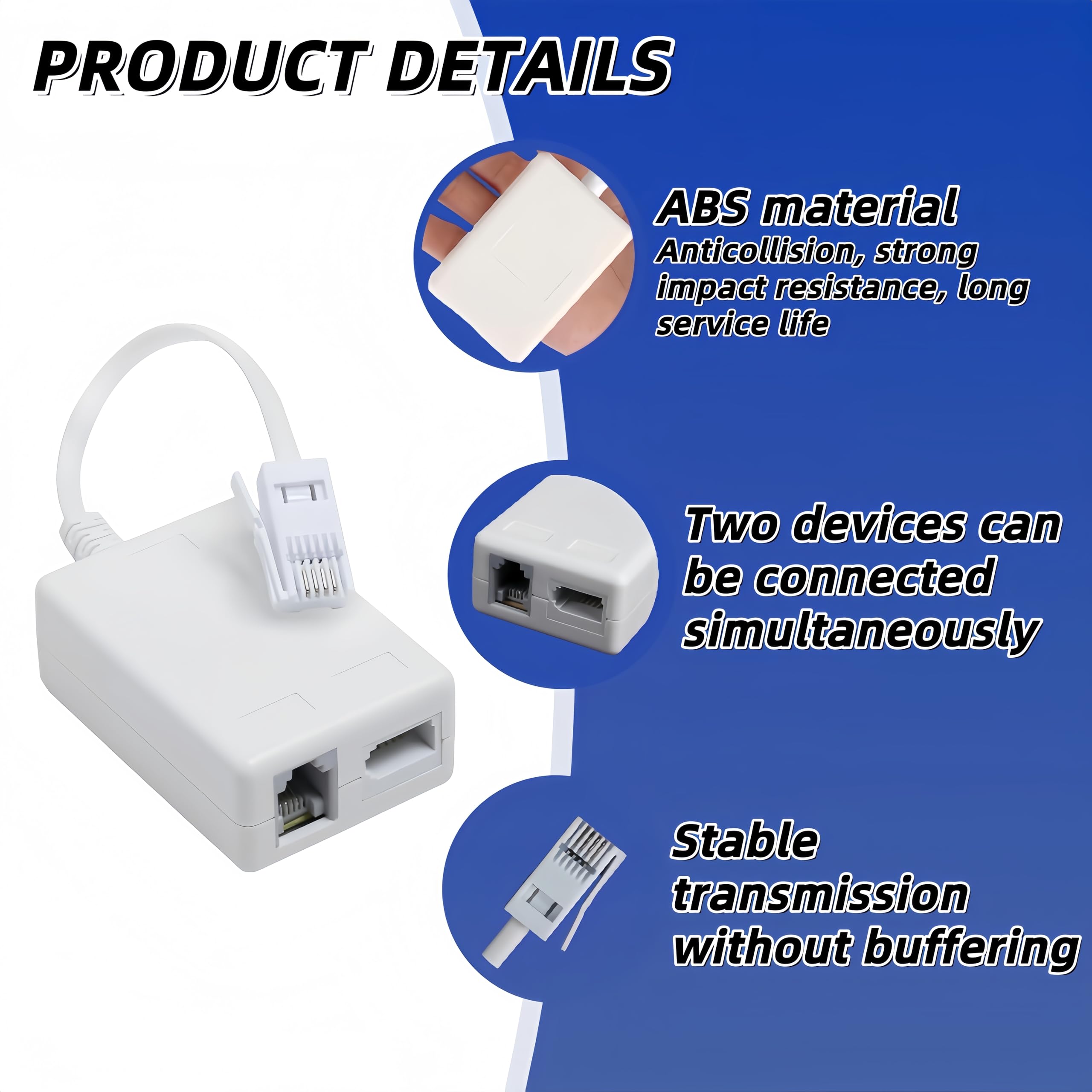 BT To ADSL RJ11 Microfilter Splitter - BT Plug Male To 2 Female Telephone White Socket Splitter Cable Dsl Signal Stabilizer For Uk Landline Telephone Fax Modem Sky And Alarm Systems - View #5