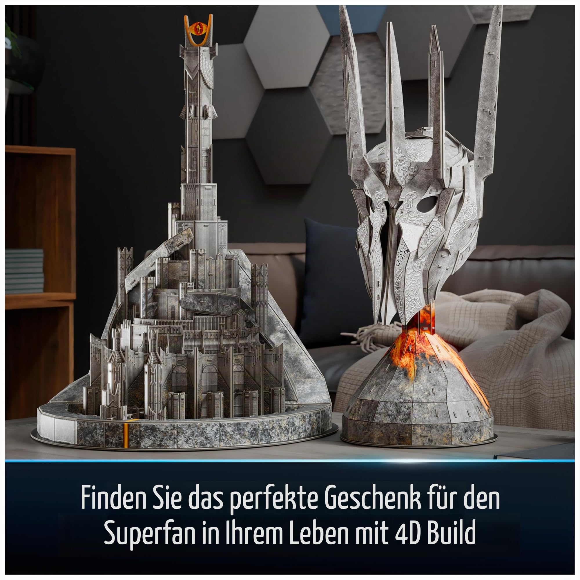 4D Build, Herr der Ringe Barad-Dur Auge des Sauron 3D-Modellbausatzes, Herr der Ringe Sammlerstücke & Schreibtisch-Dekor, Erwachsenenpuzzle, Bauspielzeug, 3D-Puzzles für Erwachsene & Jugendliche, 204