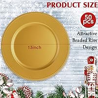 Vista 2 de Dandat Paquete de 50 platos de carga de 13 pulgadas, platos redondos de plástico con borde de cuentas, cargadores reutilizables, cargadores Dorado