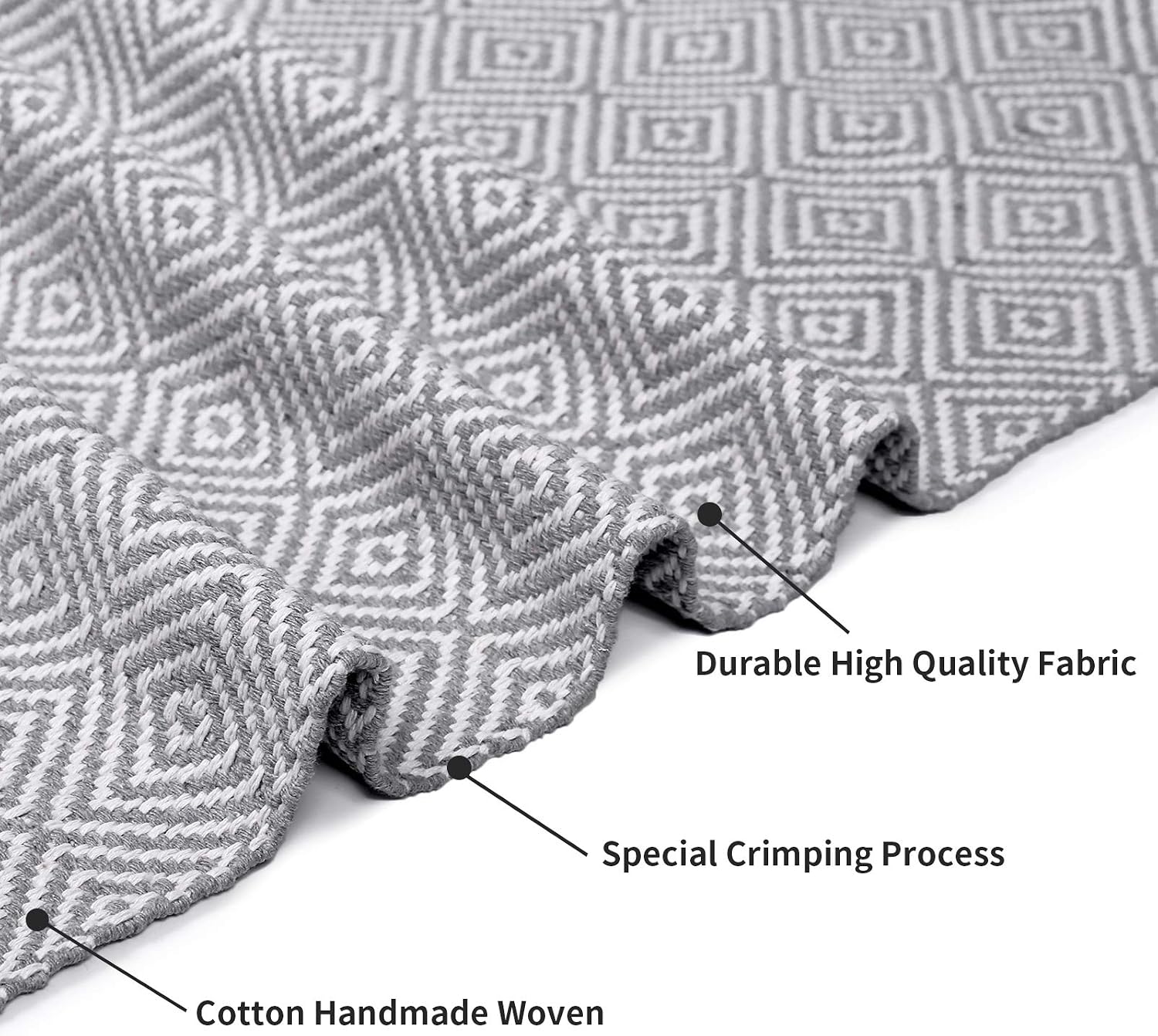 HEBE Extra Long Cotton Area Rug Runner 2'x6' Reversible Hand Woven Cotton Throw Rug Floor Mat Carpet Runner for Kitchen Bedroom Entryway Laundry Room, Grey
