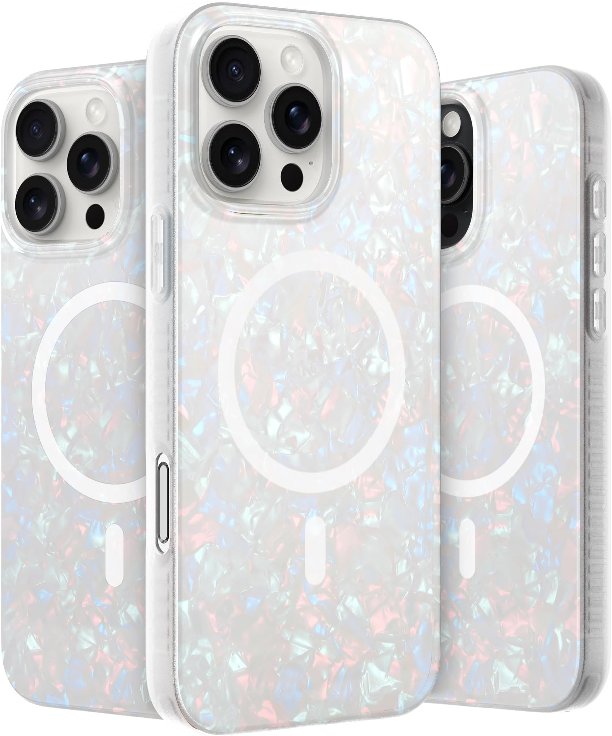 LONLI Hue - iPhone 16 Pro Max Case - White Pearl Tote Phone Case [MagSafe Compatible] - Cute, Unique and Beautiful Shock Absorbing Cover, Perfect for Women and Girls