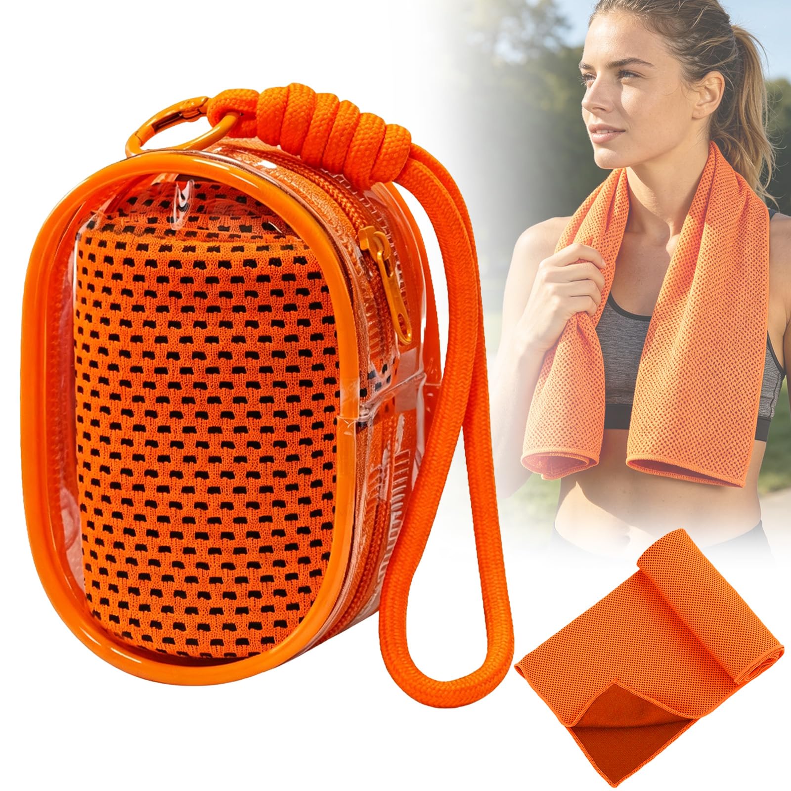 Portable Ice Cooling Towel, Instant Chill Evaporative Sports Towel with Matching Storage Carry Bag, Quick Dry Breathable Cooling Cloth for Gym Running Cycling Outdoor Activities (Orange, 30 * 100cm)