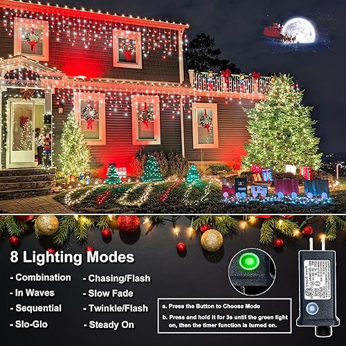 Miniatura 52 de Luces de Navidad de carámbano para exteriores, 66 pies, 640 luces LED de carámbano para exteriores con 8 modos de temporizador, impermeable, Blanco