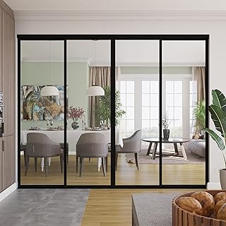 The Sliding Door Company 4 Panel Sliding Glass Interior Room Divider, Cl...