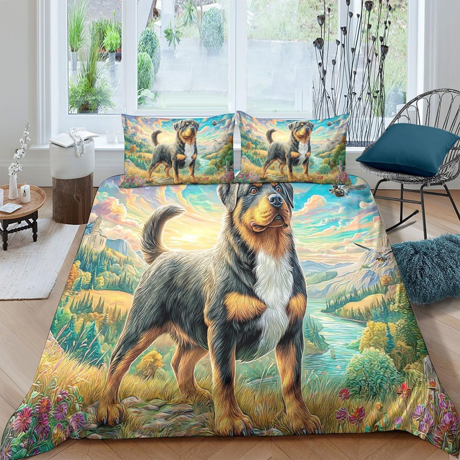 Parure Rottweiler en microfibre thermorégulatrice toutes saisons super king size