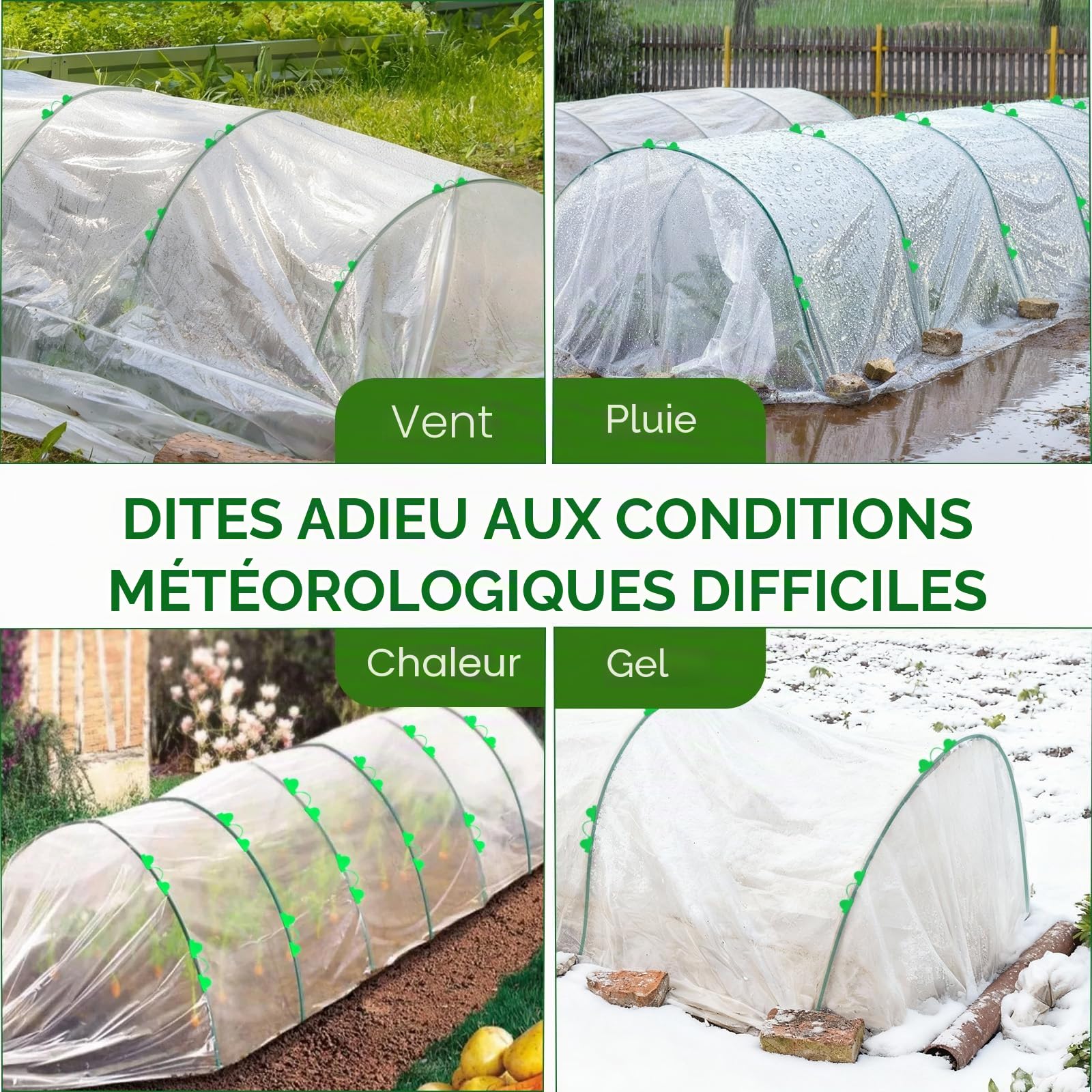 60 Pièces Arceau Tunnel de Forçage, Arceaux pour Serre de Jardin, Kit de Tunnel de Culture pour Potager et Carré Potager, Support de Plante DIY pour Film de Croissance, Filet de Protection et Cloche
