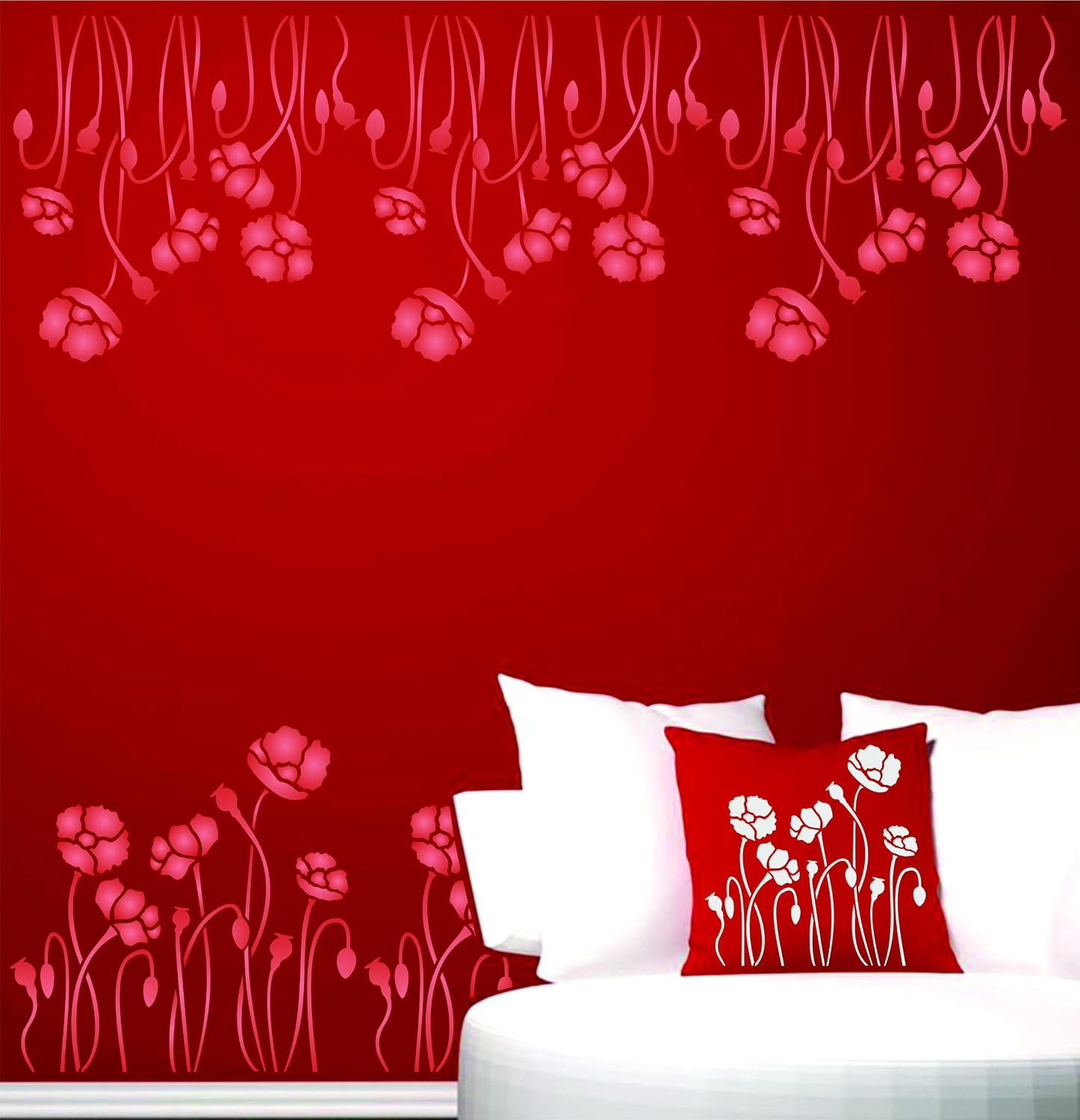 Poppy Field Stencil, 6.5 x 6.5 inch - Classic Wild Flowers Border