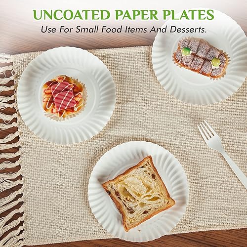 Miniatura 5 de FOCUSLINE Platos de papel blanco de 7 pulgadas, platos de papel sin recubrimiento, platos de postre desechables para todos los días, platos de papel