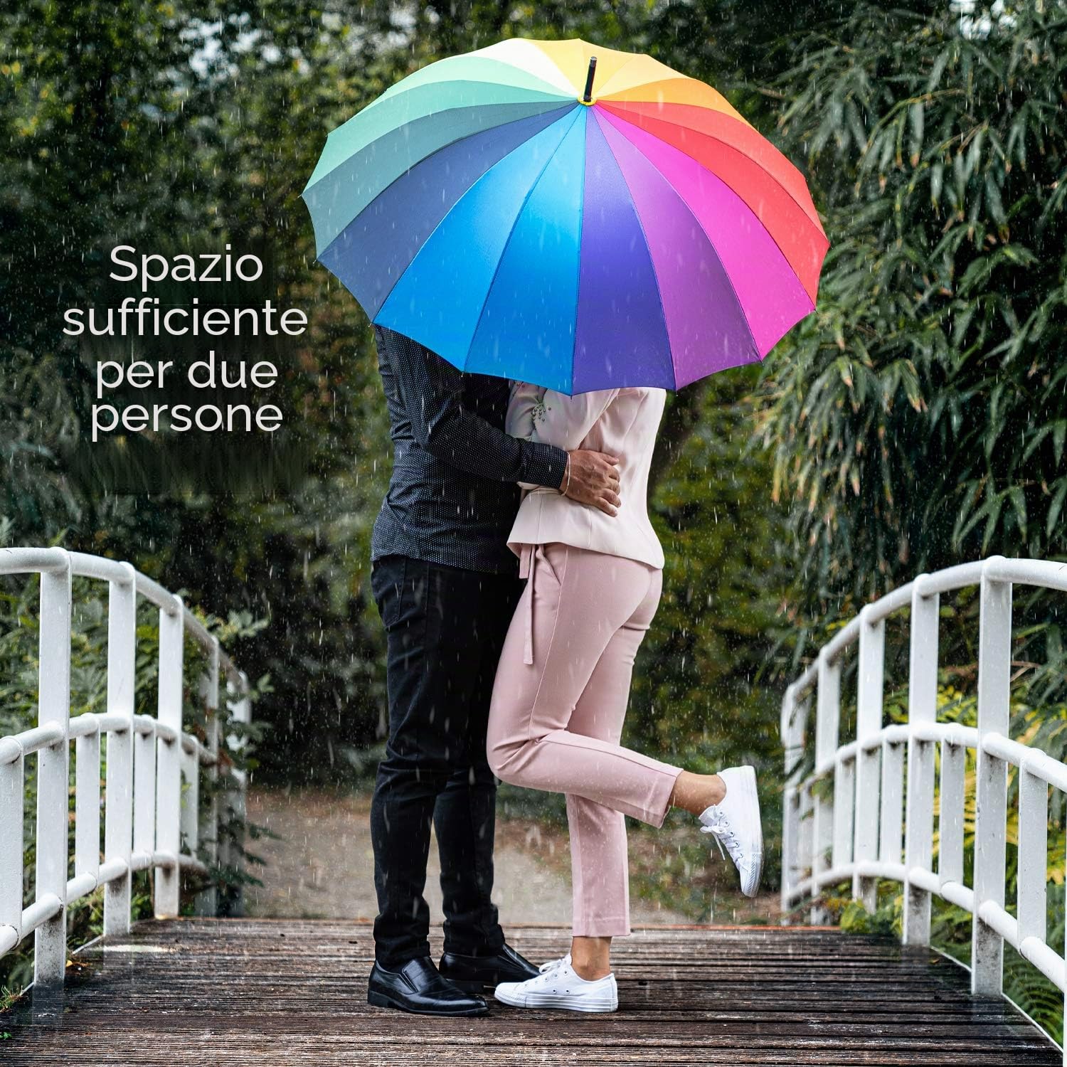 Ombrello automatico arcobaleno, diametro 100 cm, grande, resistente alle tempeste e stabile al vento, 16 bacchette