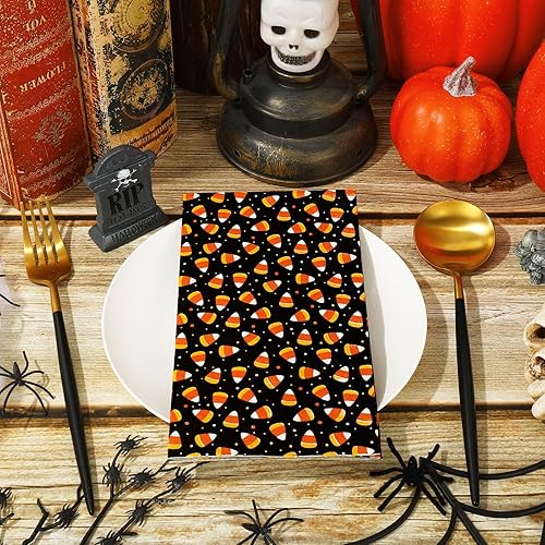 Miniatura 6 de Whaline Servilletas desechables para invitados de Halloween de 4.3 x 7.8 pulgadas, servilletas desechables de maíz caramelo naranja y negro para