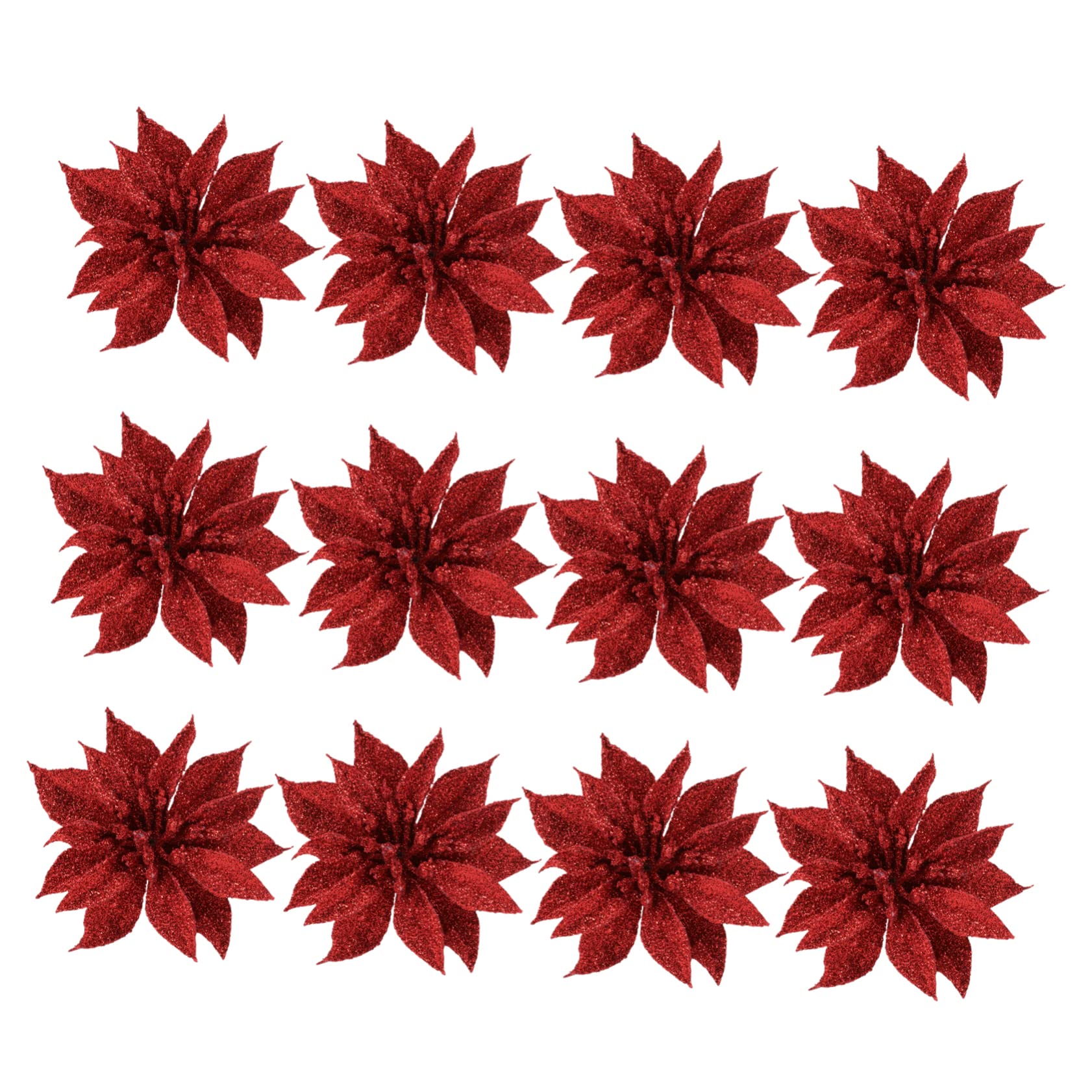 12 Piezas Adorno Colgante de Flores Artificiales para Árbol de Navidad de Poinsettias con Brillo Decoración Festiva para Hogar