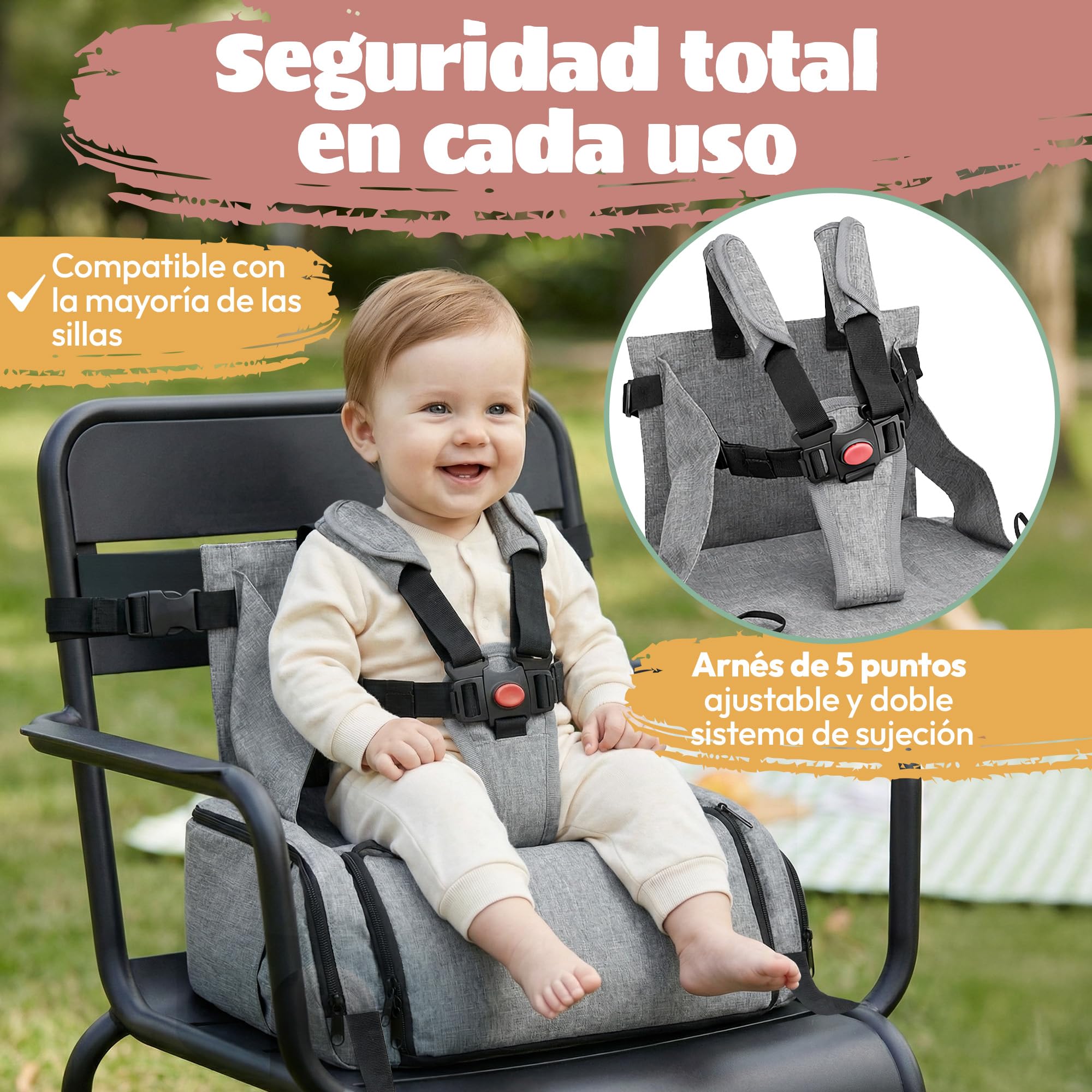 Trona portatil bebe 2 en 1 - Plegable, ligera, resistente al agua, material premium, gran capacidad XXL, incluye bolsa de regalo - Asiento seguro para comer