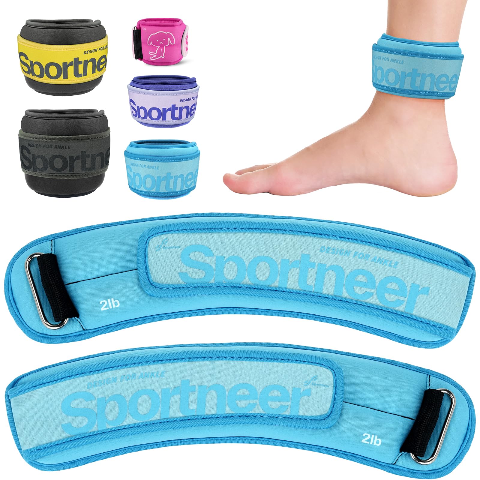 Sportneer Ankle Weights 0.5/1/2/3/5 LBS 1 Pair Wrist Leg Arm Weights for Women Men Kids Child with Adjustable Straps, Strength Weighted for Jogging Running Walking Fitness Gym Workout