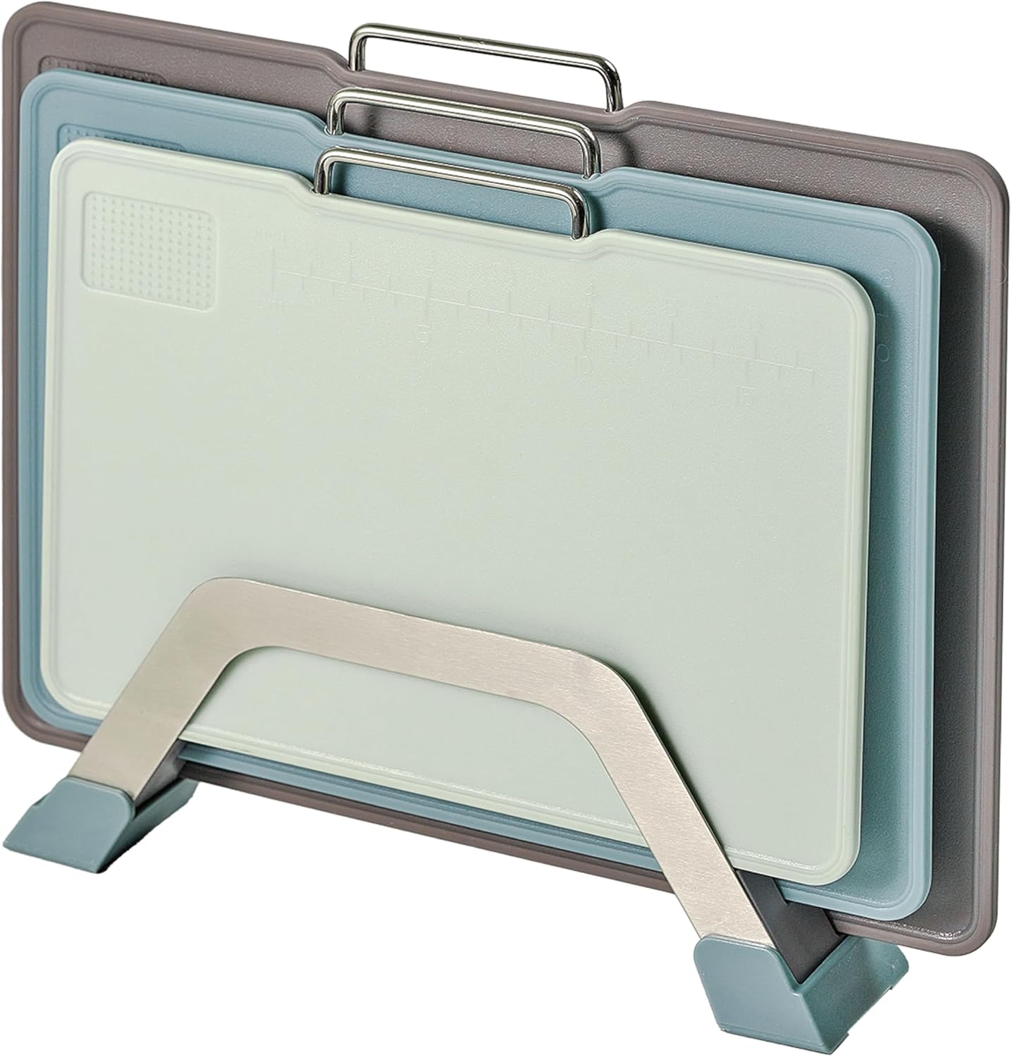 Plastic Cutting Boards with Grinding Area and Measurement, Cutting Boards for Kitchen Dishwasher Safe, Set of 3 with Holder, Non-Slip Design, Stainless Steel Handle, Blue Plastic Cutting Boards with Grinding Area and Measurement, Cutting Boards for Kitchen Dishwasher Safe, Set of 3 with Holder, Non-Slip Design, Stainless Steel Handle, Blue